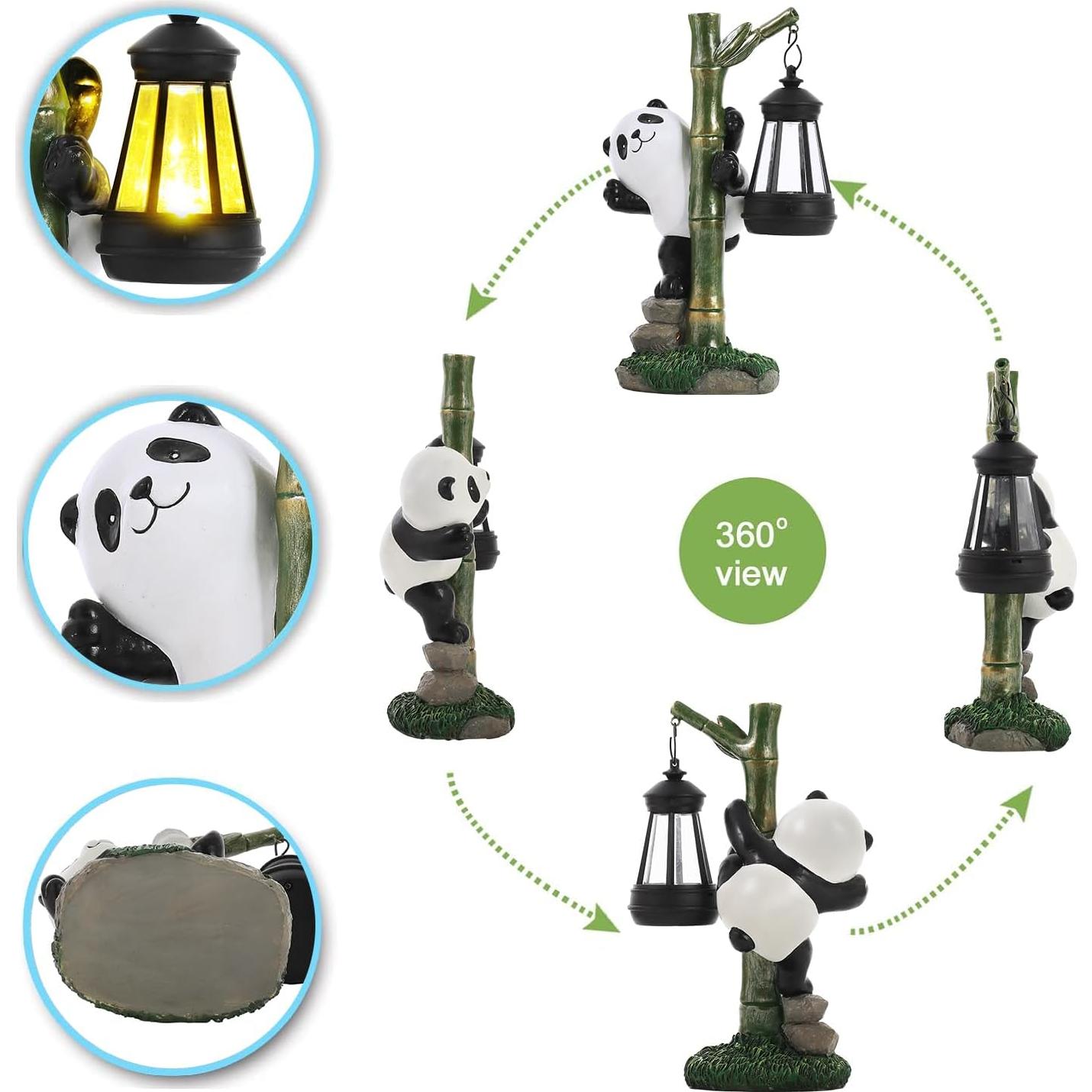 Estatua Solar de Panda para Jardín 25.9 cm - Decoración Exterior