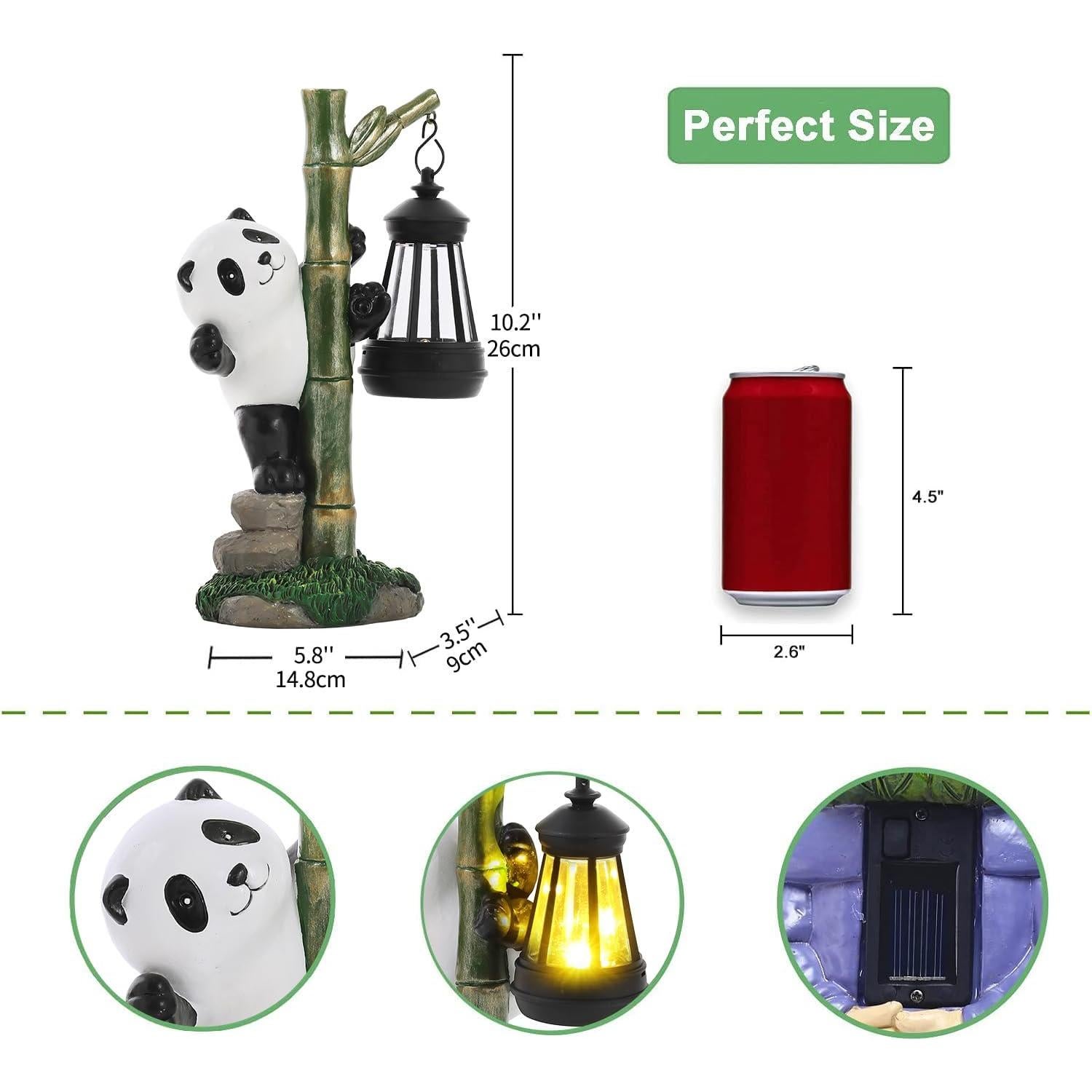 Estatua Solar de Panda para Jardín 25.9 cm - Decoración Exterior