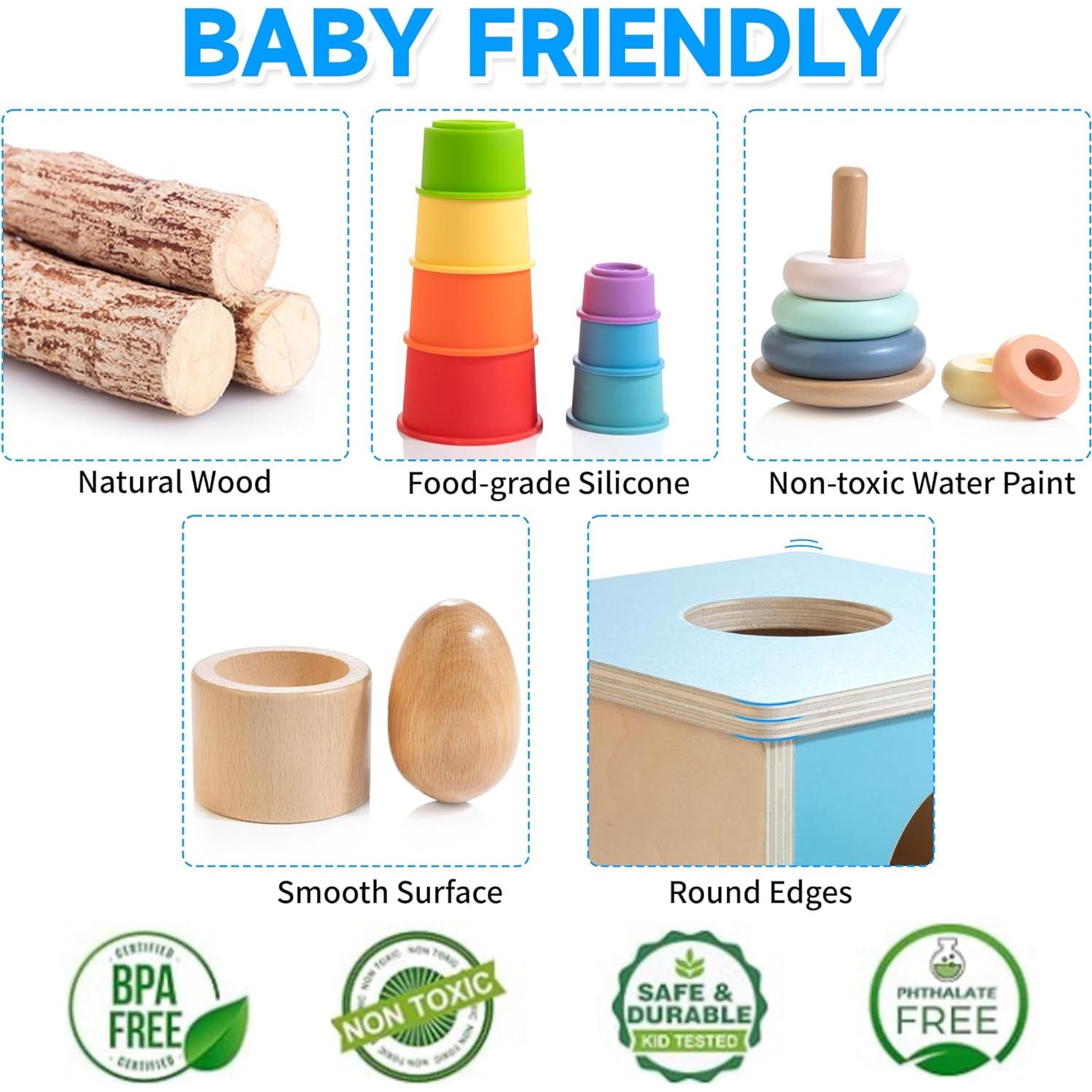 Juguetes Montessori de Madera WOODMAM 9 en 1 para Bebés 6-12M