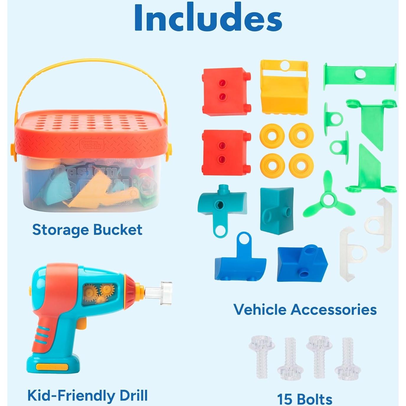 Cubeta de Construcción Educational Insights con Taladro Juguete 41 Piezas