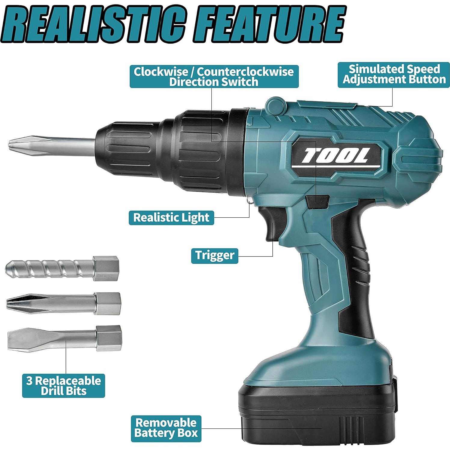 Juego de Taladro Eléctrico Toy Choi para Niños Verde - 3 Brocas