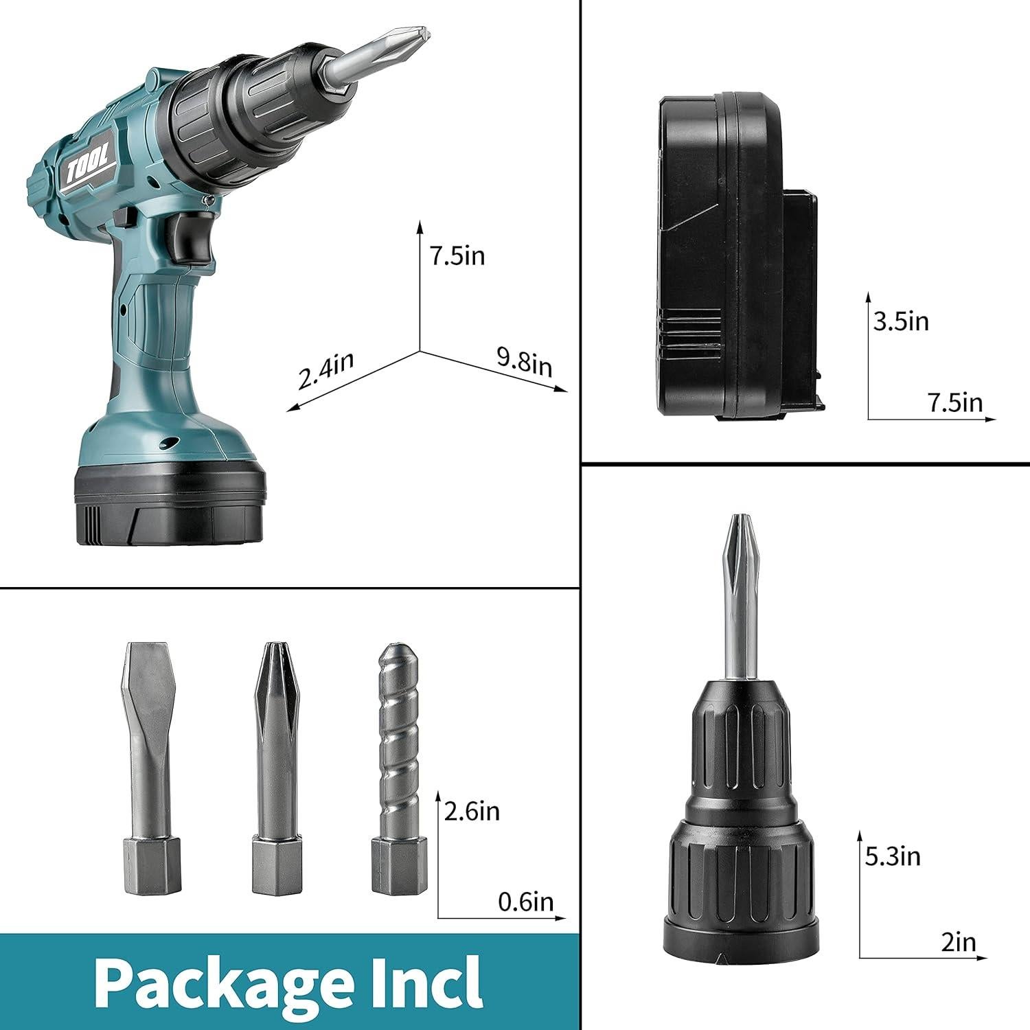 Juego de Taladro Eléctrico Toy Choi para Niños Verde - 3 Brocas
