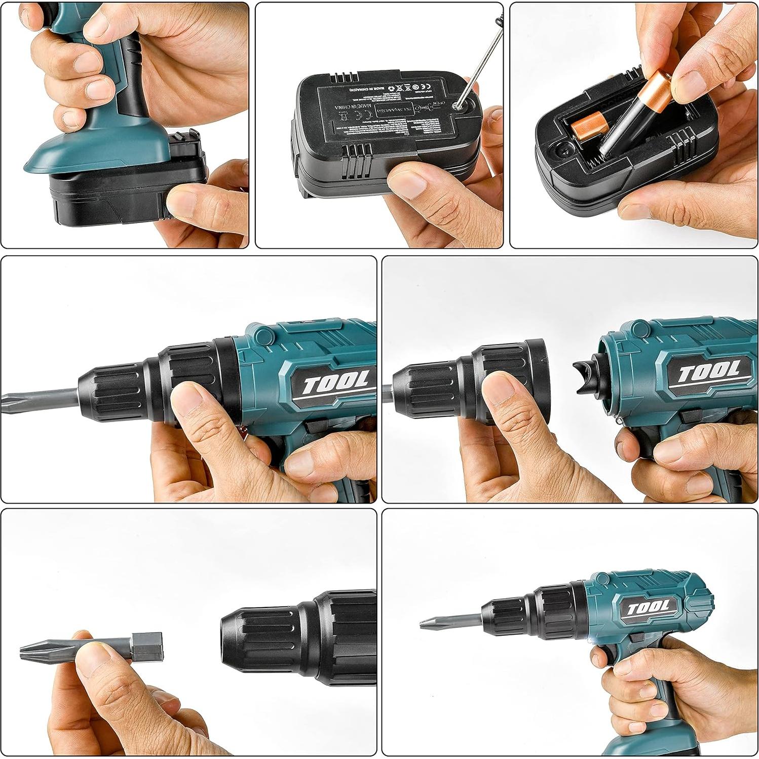 Juego de Taladro Eléctrico Toy Choi para Niños Verde - 3 Brocas