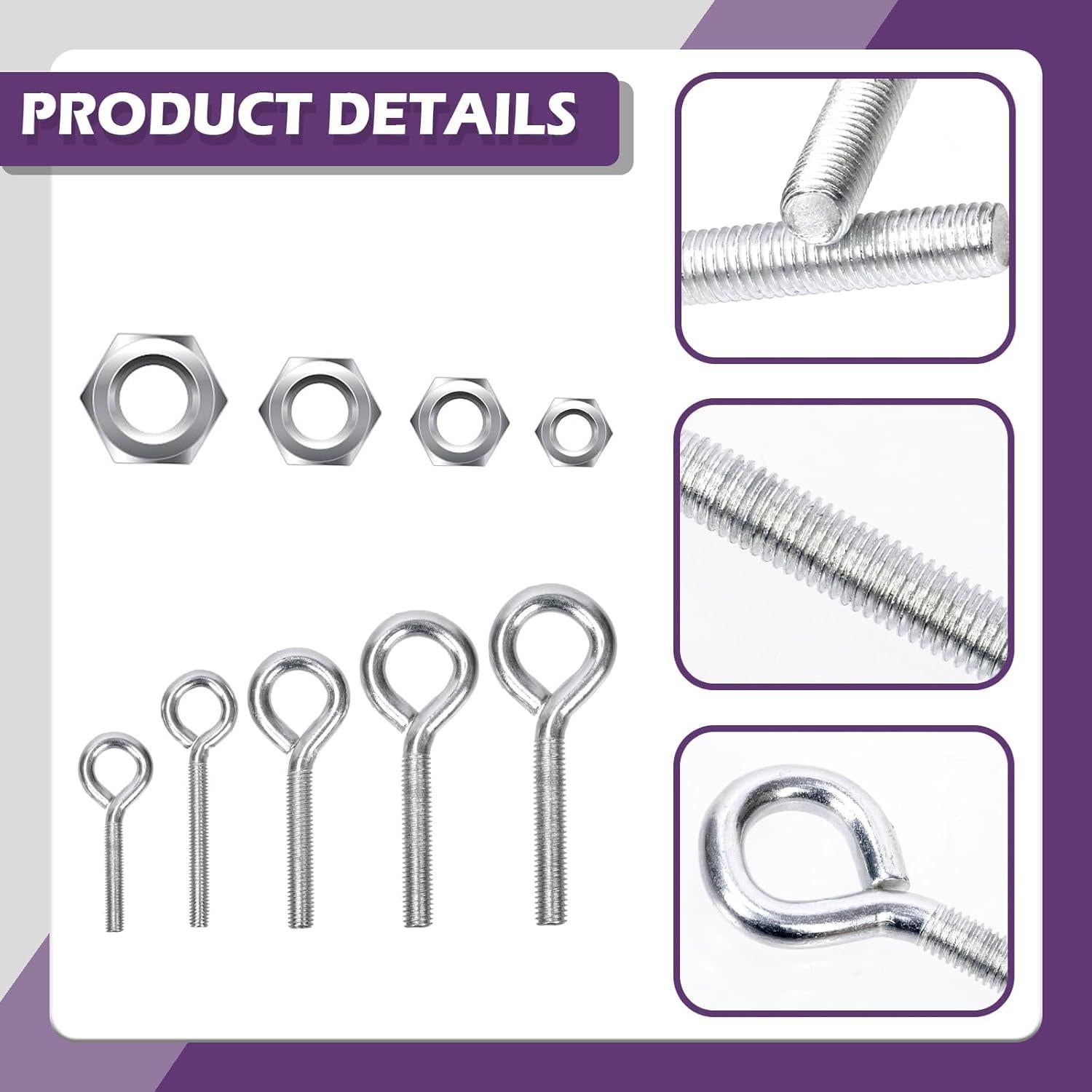 Kit de Tornillos Ojo Swpeet 116Pcs Acero al Carbono 5 Tamaños