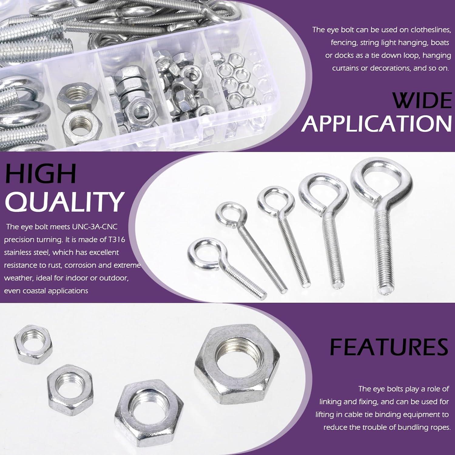 Kit de Tornillos Ojo Swpeet 116Pcs Acero al Carbono 5 Tamaños