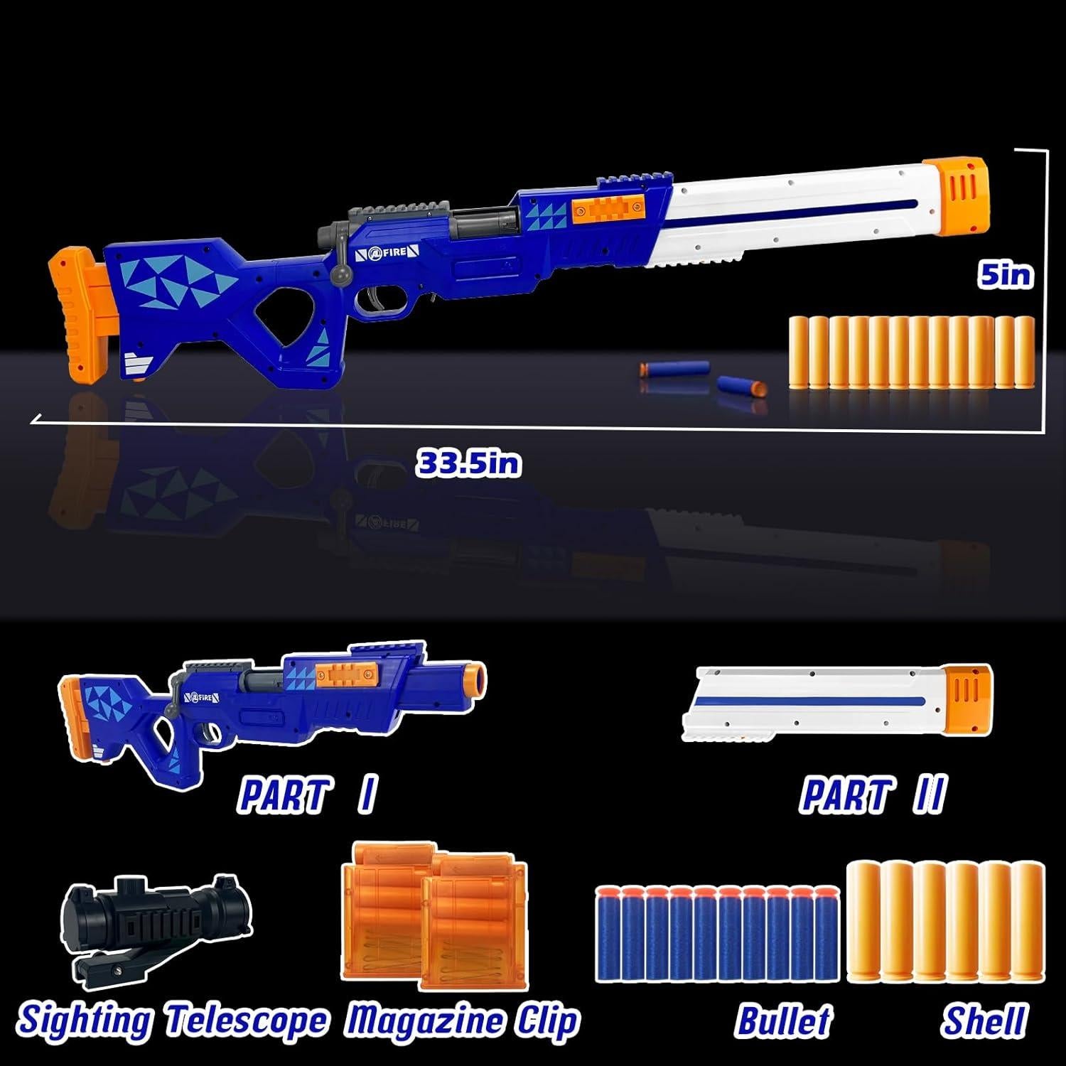 Pistola de Juguete Shantou 35.5x8.9x43.2cm 40 Dardos 2 Cargadores