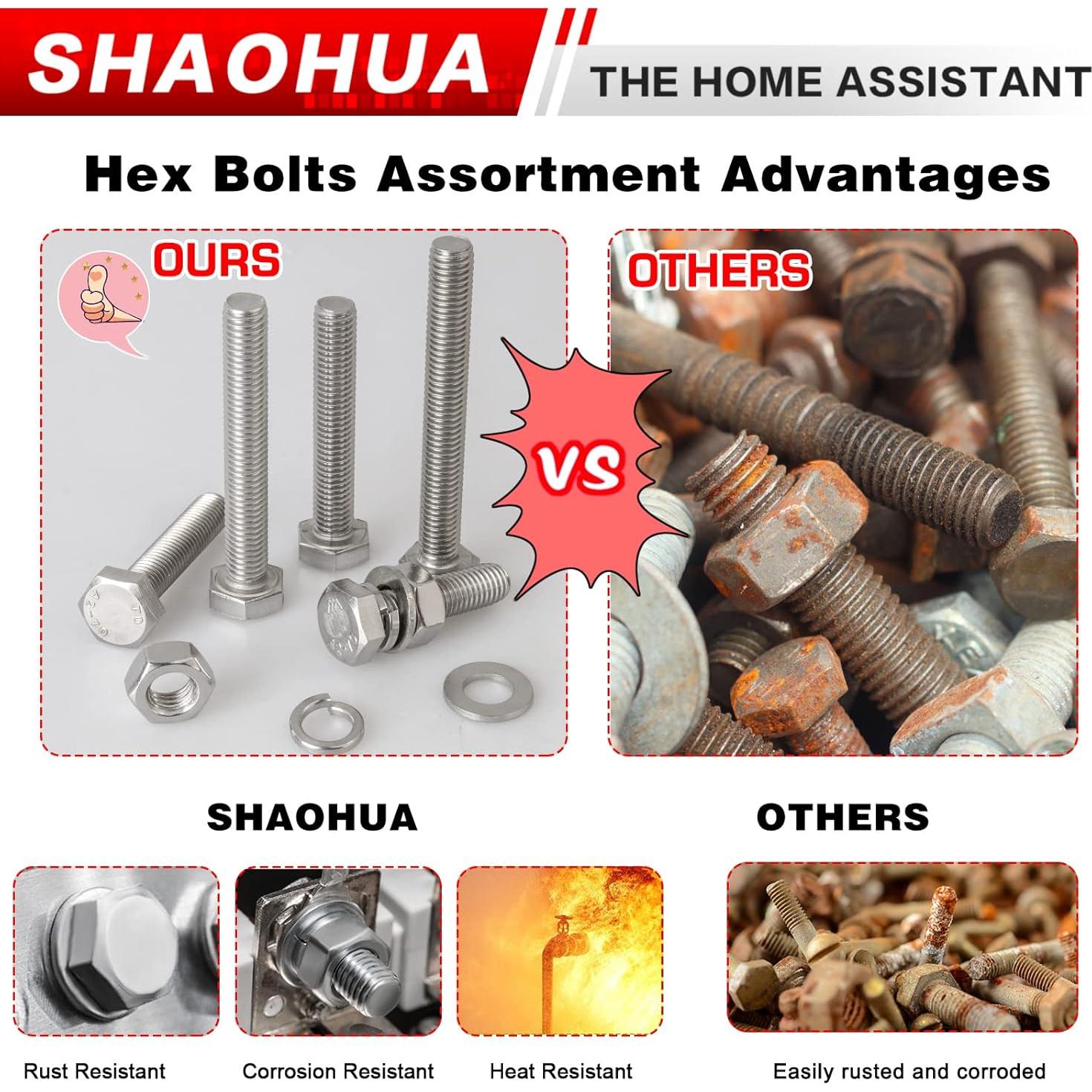 Kit de Tornillos y Tuercas M6 SHAOHUA 128 Piezas Acero Inoxidable