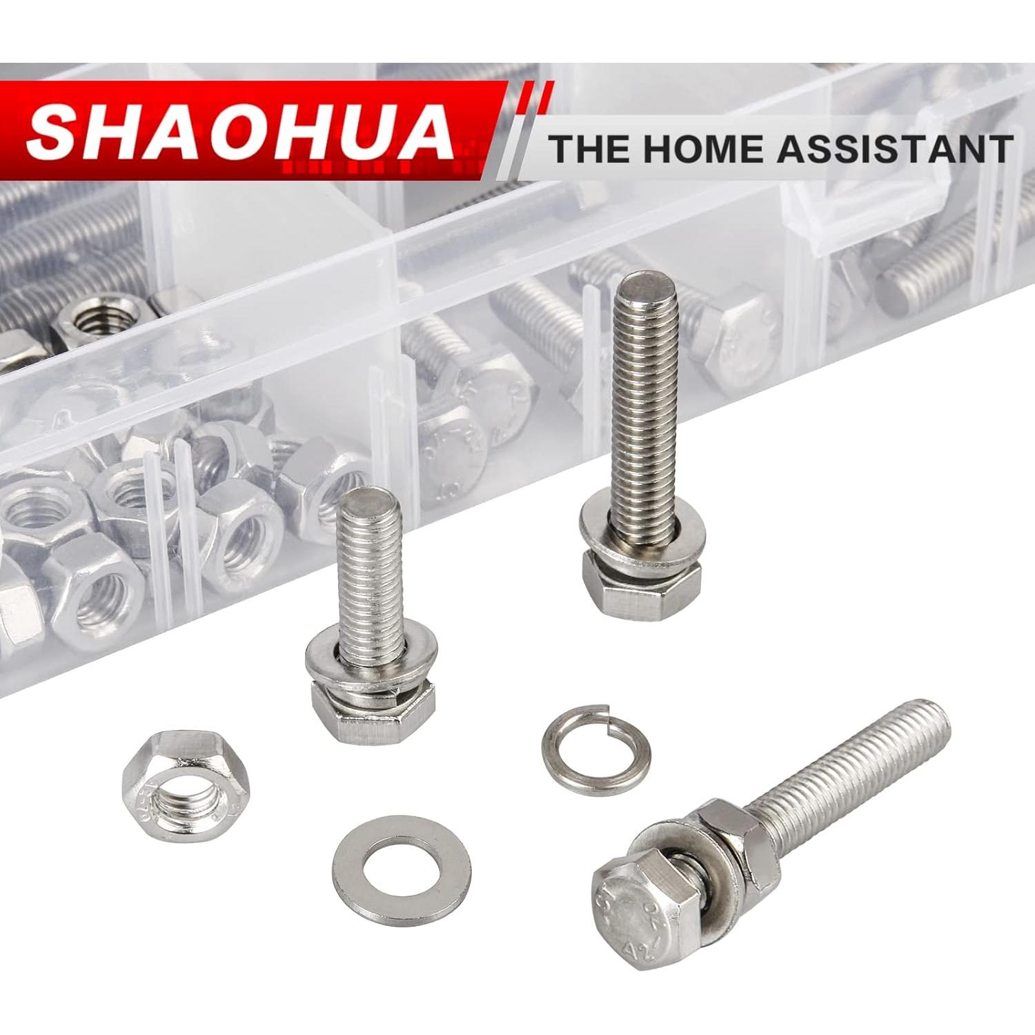 Kit de Tornillos y Tuercas M6 SHAOHUA 128 Piezas Acero Inoxidable