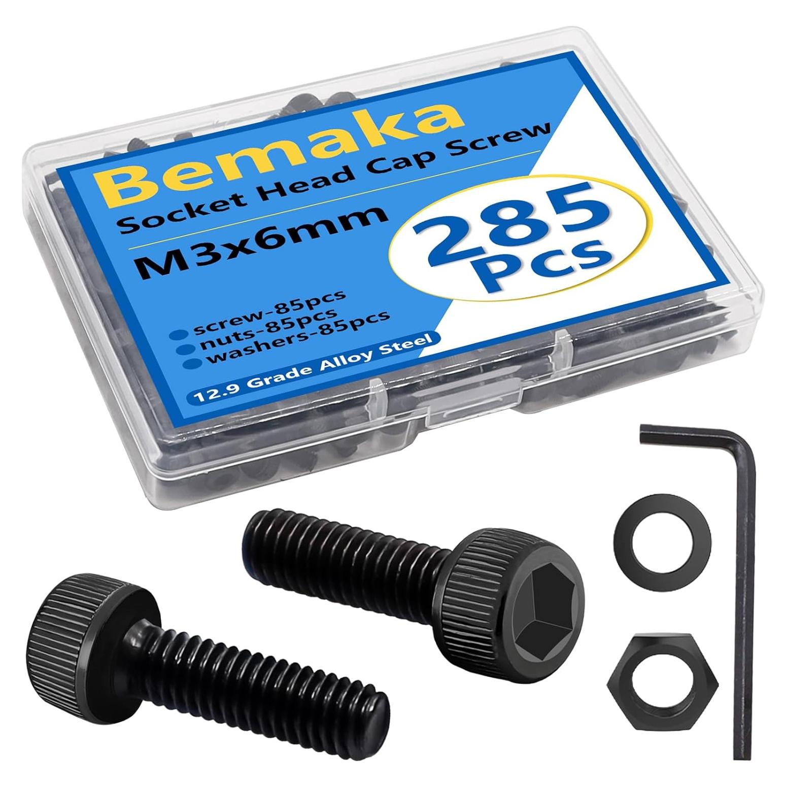 Kit 300 Tornillos M3 x 6mm Bemaka con Tuercas y Arandelas