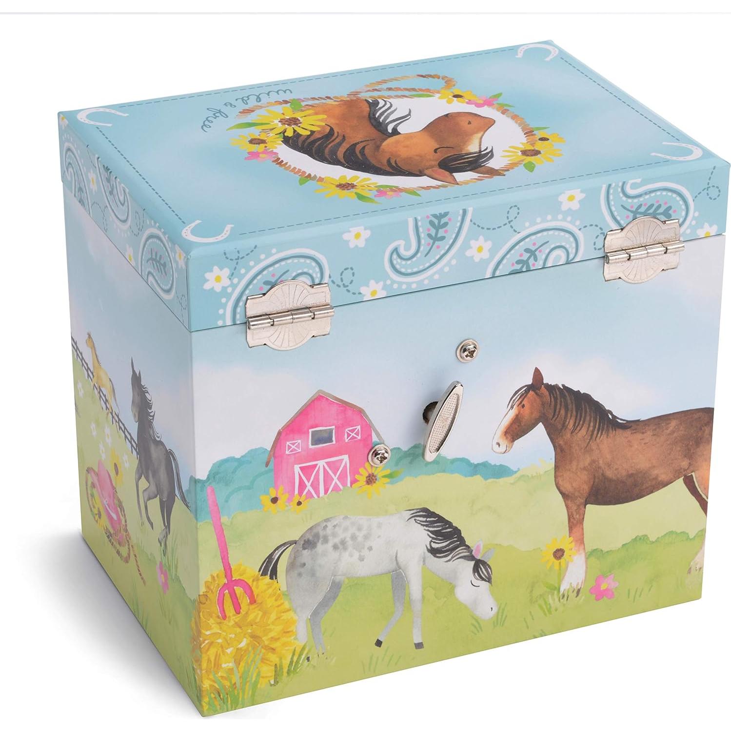 Caja de Joyería Musical Jewelkeeper Caballo 2 Cajones Verde