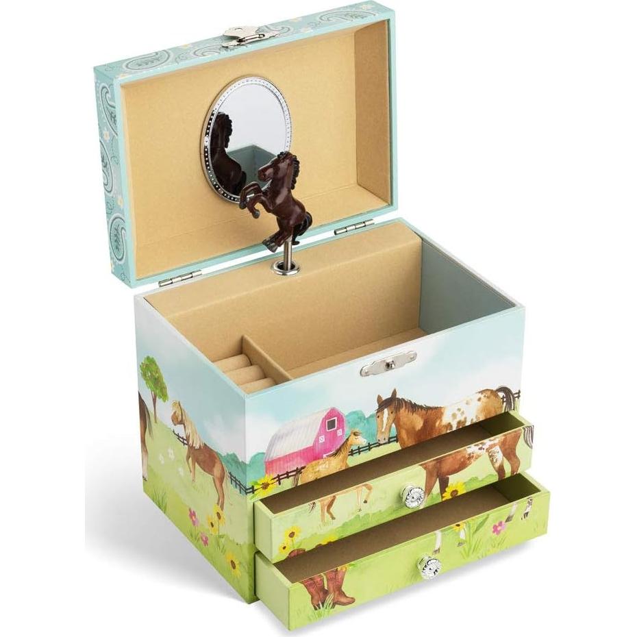 Caja de Joyería Musical Jewelkeeper Caballo 2 Cajones Verde