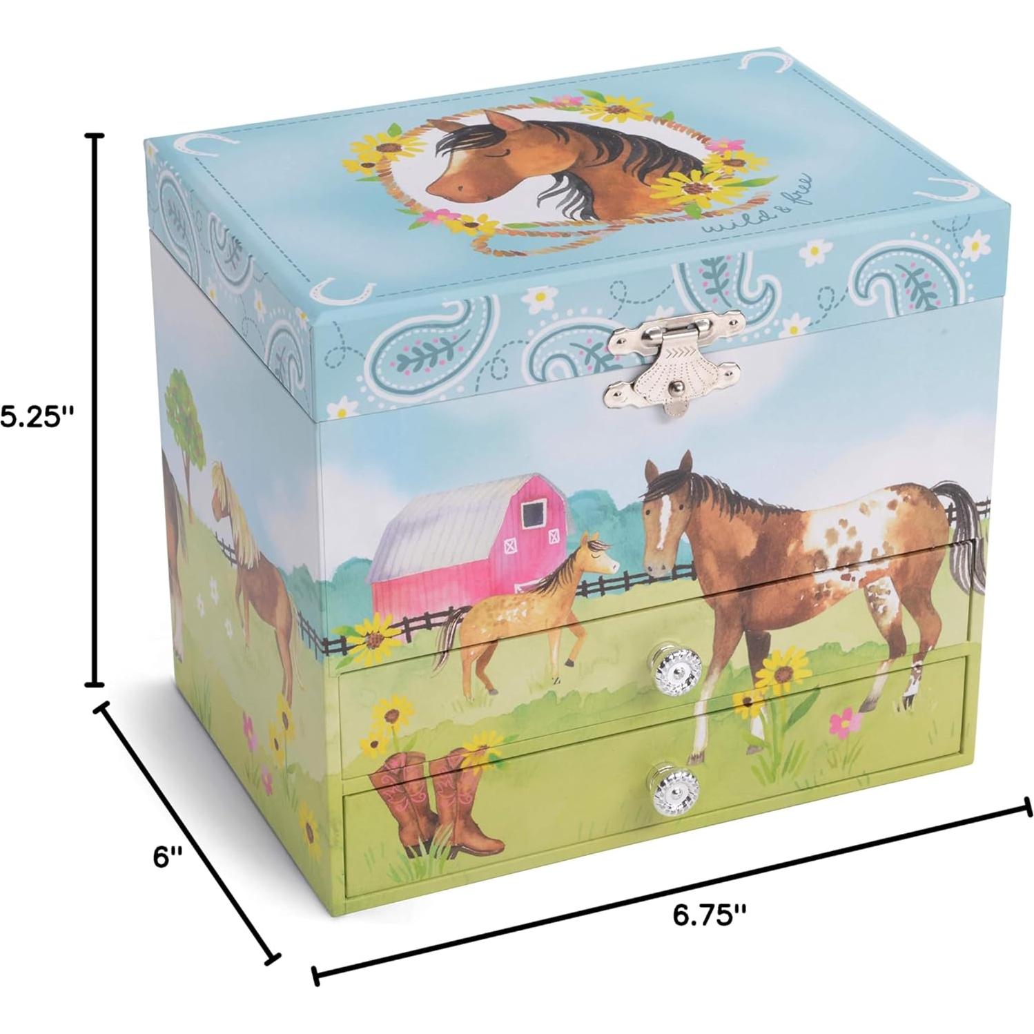 Caja de Joyería Musical Jewelkeeper Caballo 2 Cajones Verde