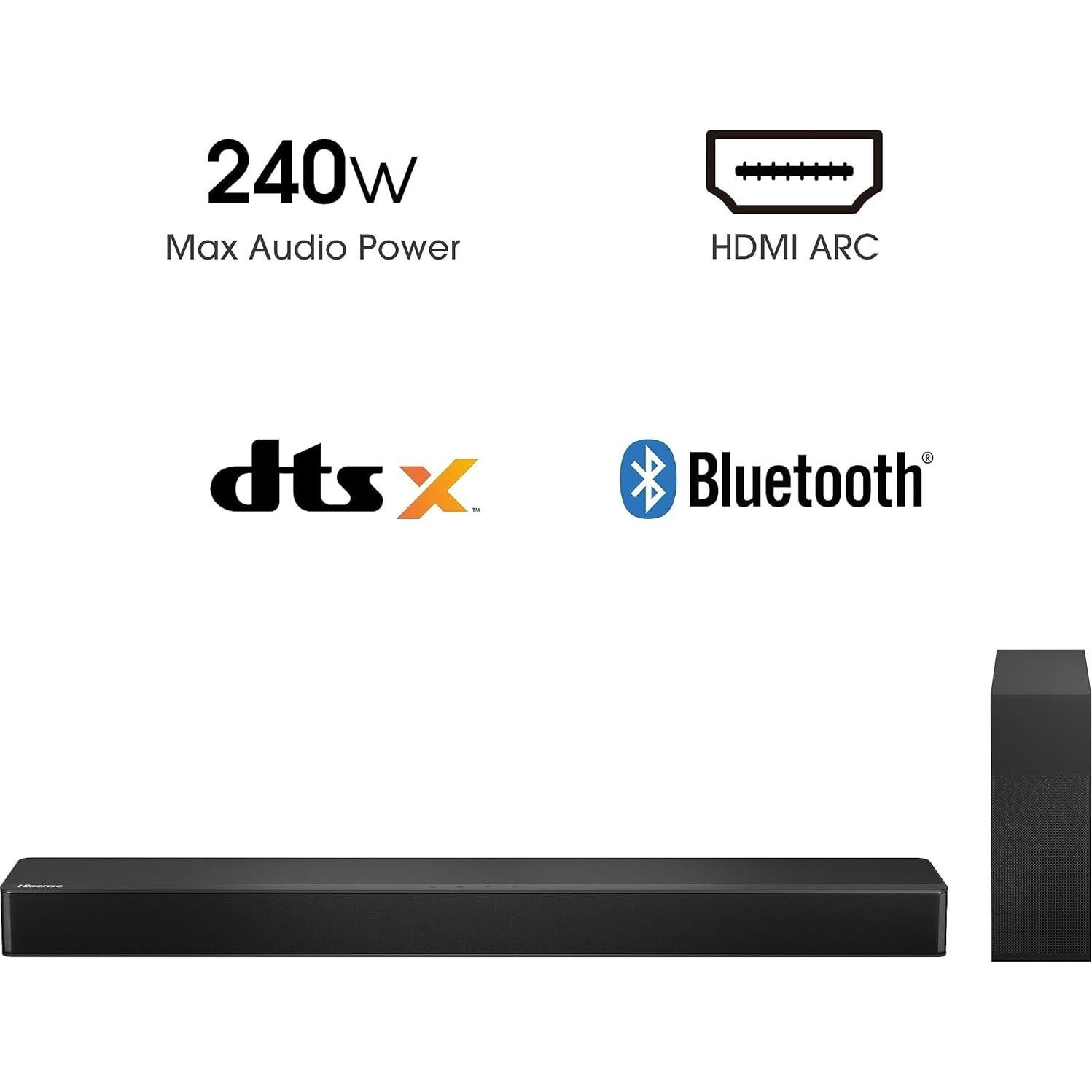 Barra de Sonido Hisense HS2100 2.1 Ch 240W Subwoofer Inalámbrico