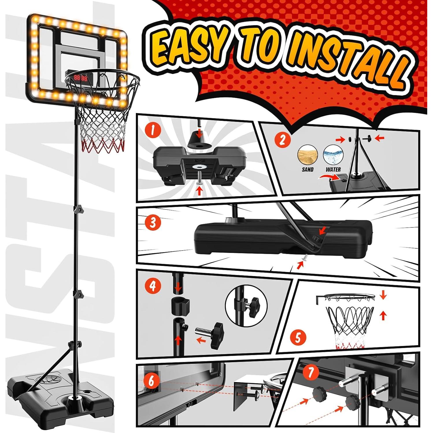 Aro de Baloncesto Ajustable J JINPEI para Niños 0.88-1.88m