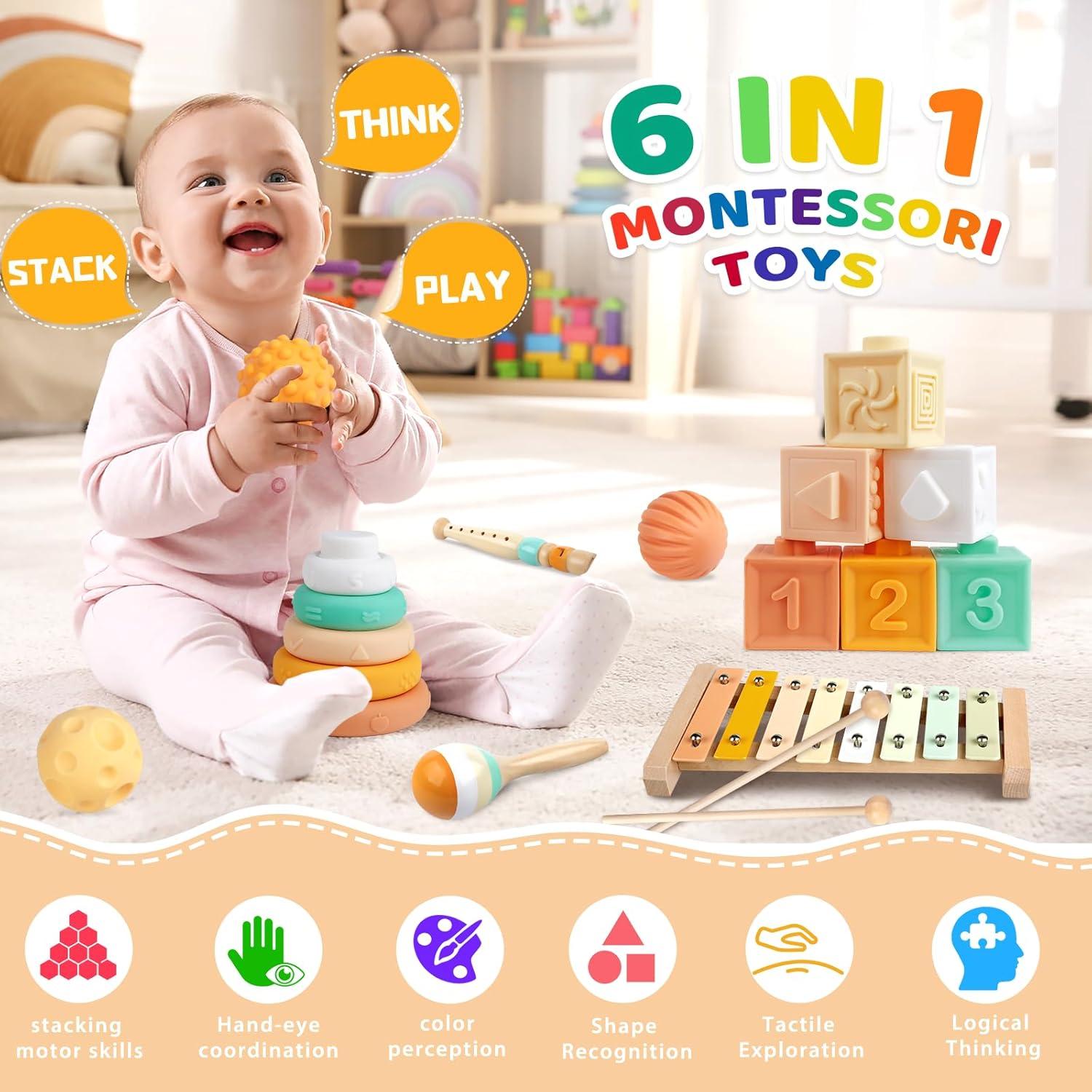 Juguetes Montessori 6 en 1 para Bebés 6-12 Meses - Xilófono