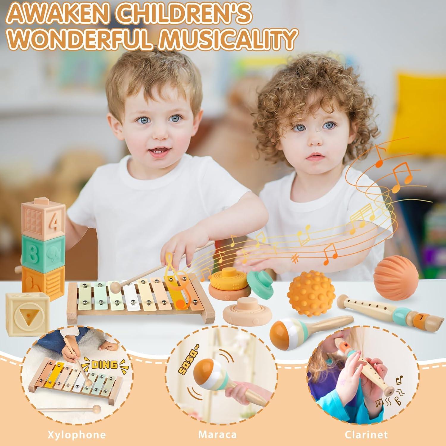 Juguetes Montessori 6 en 1 para Bebés 6-12 Meses - Xilófono