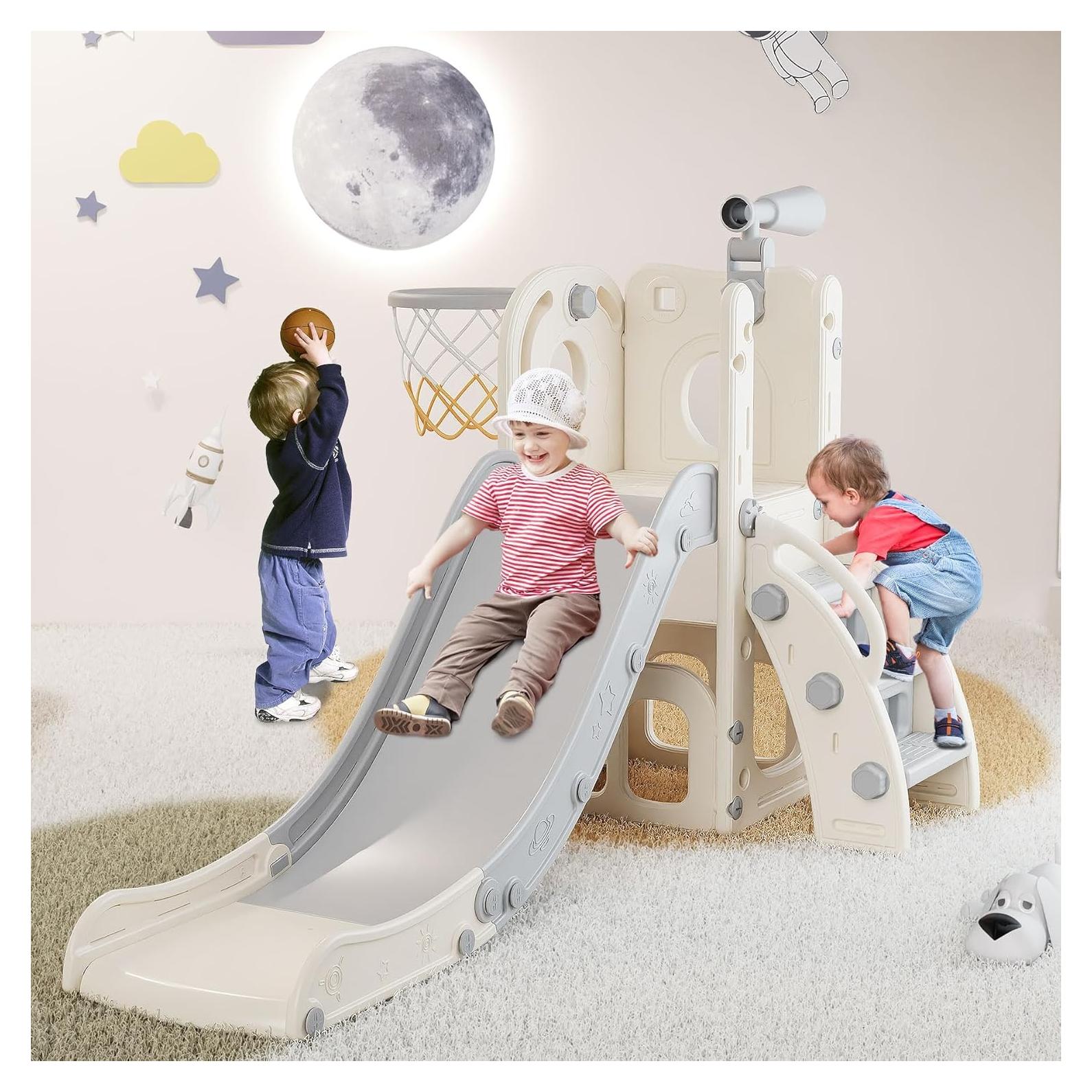 Tobogán 6 en 1 Babytronic para Niños 1-3 Años con Aro y Telescopio