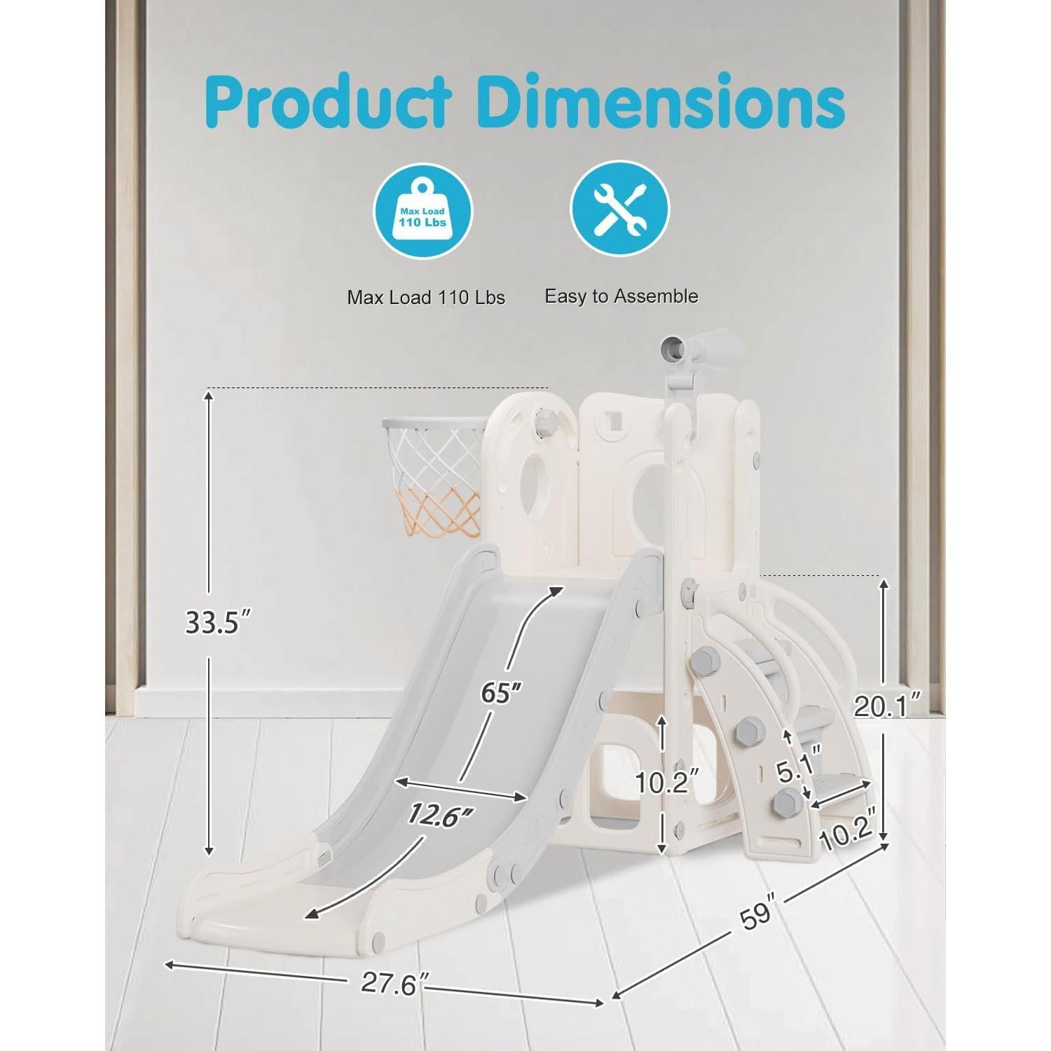 Tobogán 6 en 1 Babytronic para Niños 1-3 Años con Aro y Telescopio