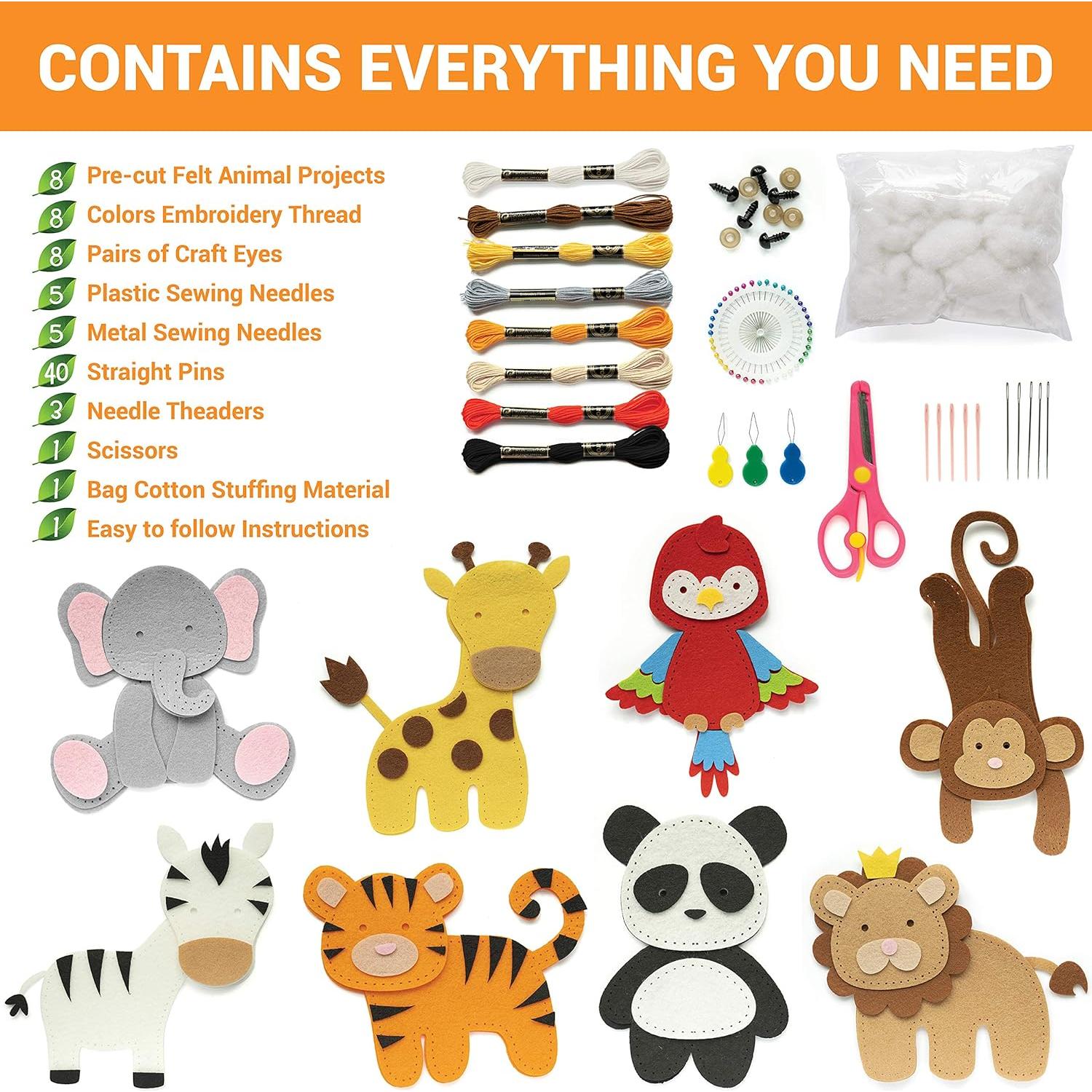 Kit de Costura Craftorama para Niños - Animales Salvajes, 165 Piezas