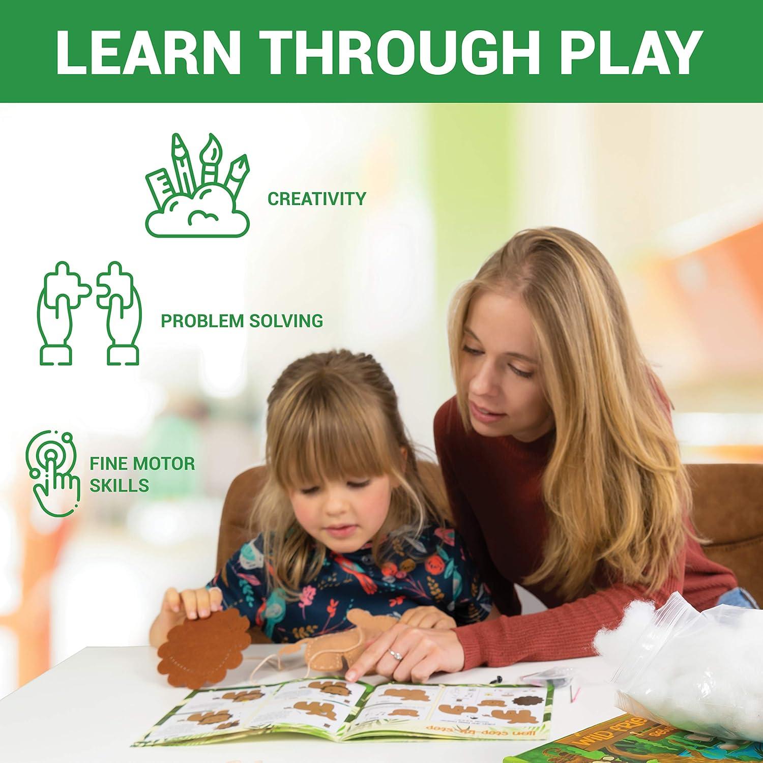 Kit de Costura Craftorama para Niños - Animales Salvajes, 165 Piezas