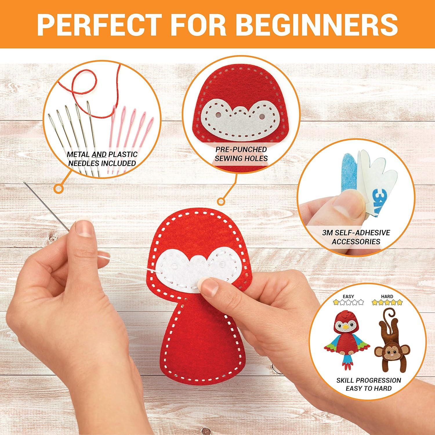 Kit de Costura Craftorama para Niños - Animales Salvajes, 165 Piezas