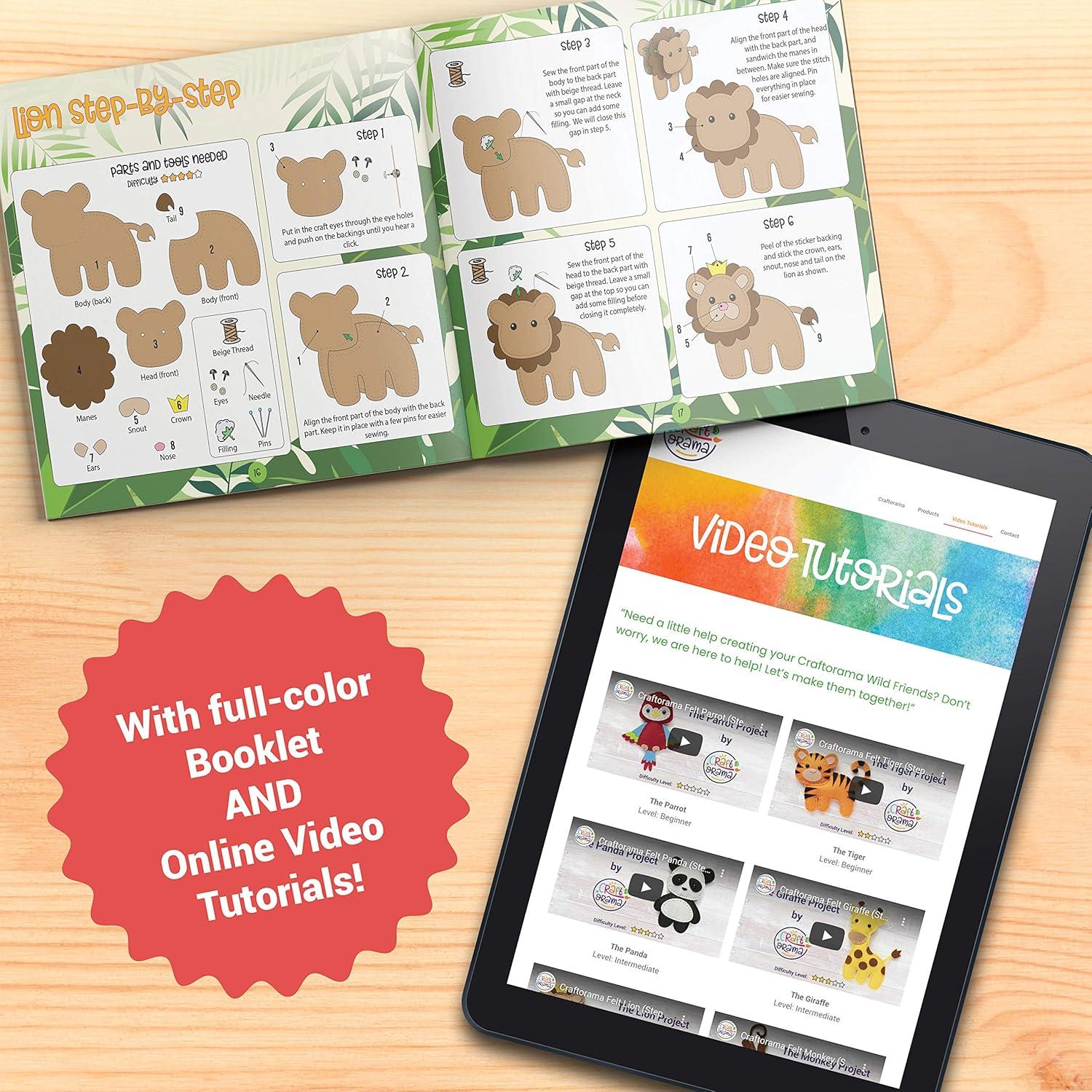 Kit de Costura Craftorama para Niños - Animales Salvajes, 165 Piezas