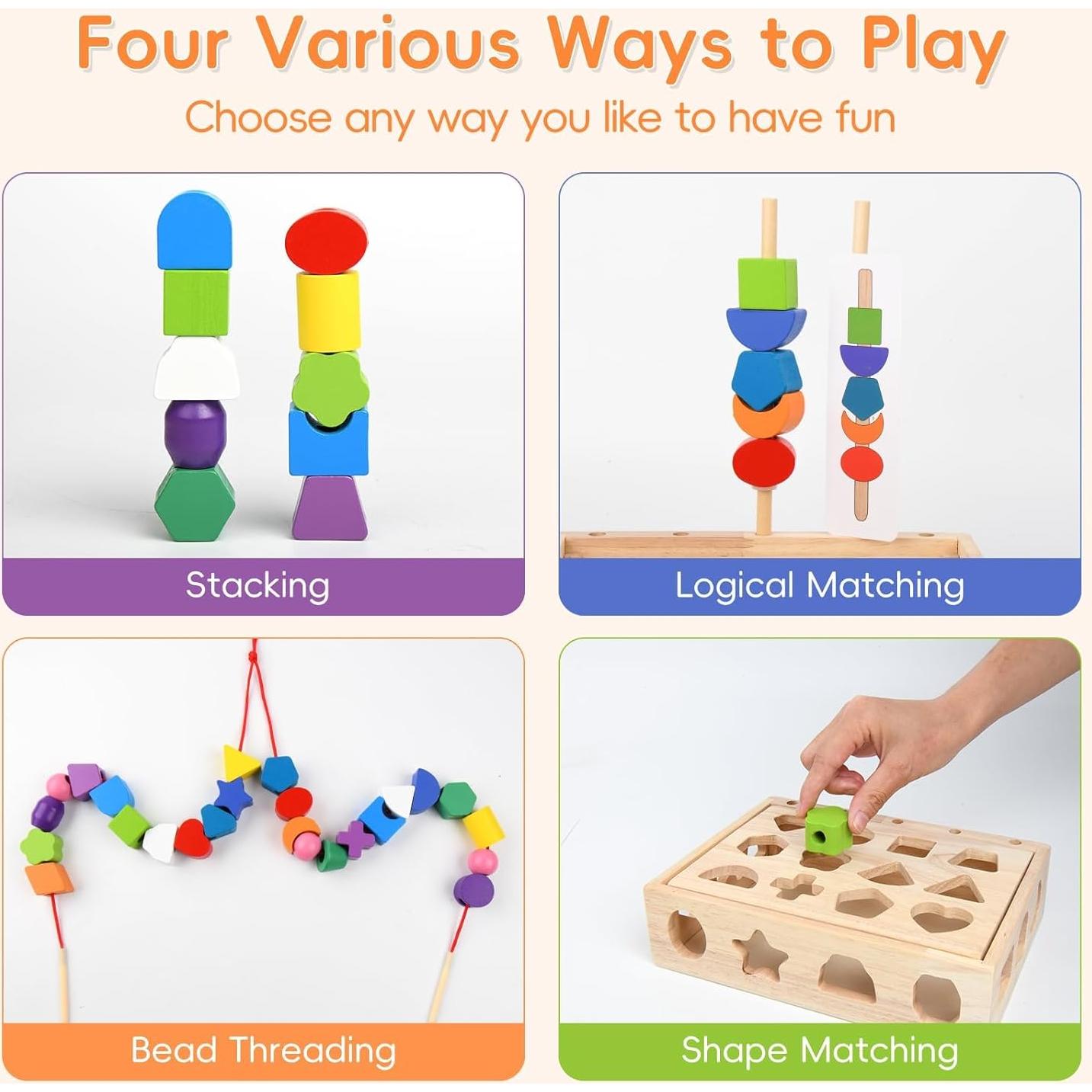 Juguete Montessori de Madera 3 en 1 - Clasificación y Apilamiento