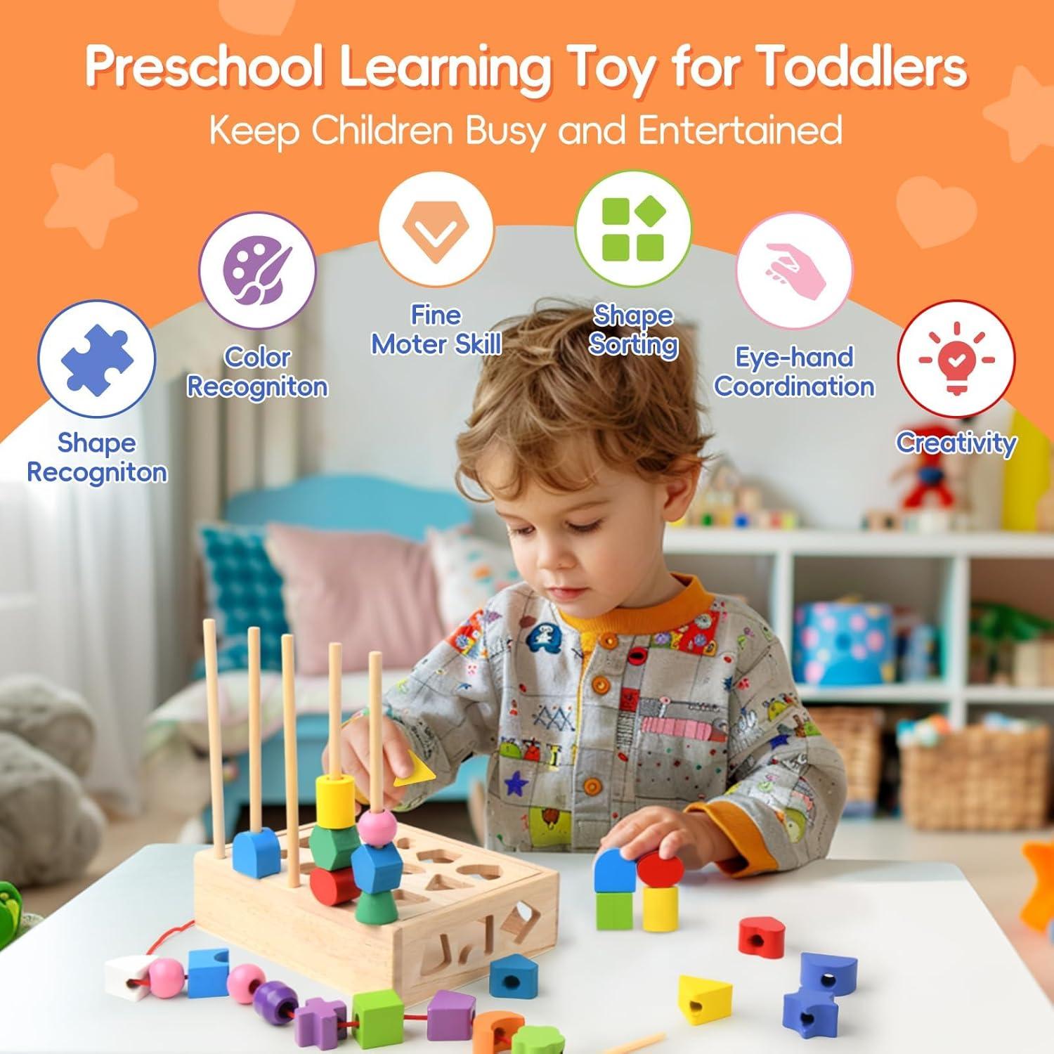 Juguete Montessori de Madera 3 en 1 - Clasificación y Apilamiento