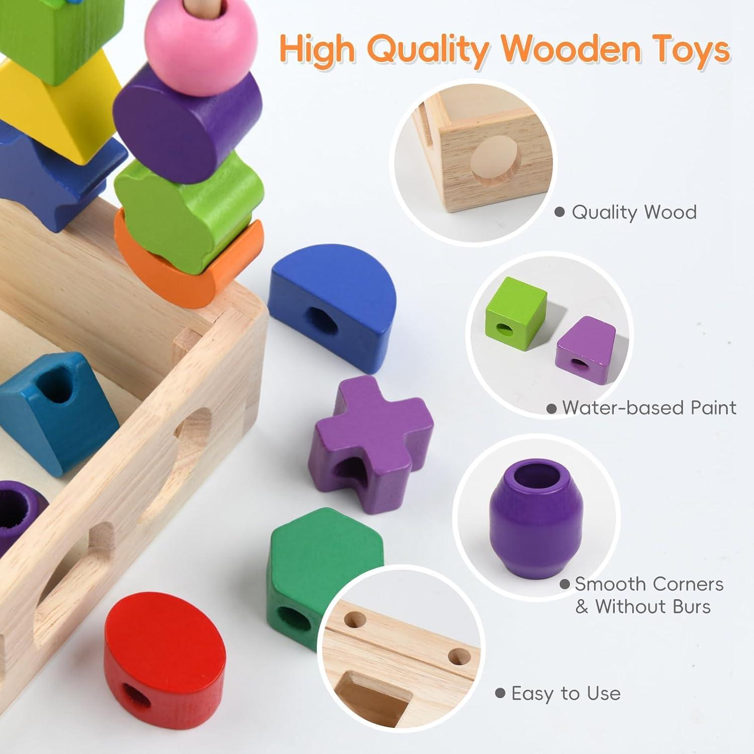 Juguete Montessori de Madera 3 en 1 - Clasificación y Apilamiento