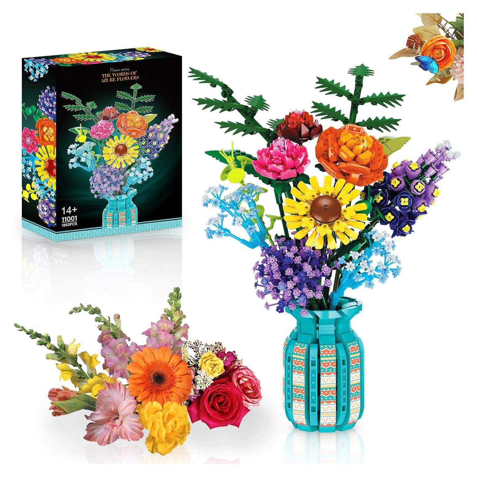 Juego de Bloques de Construcción de Flores AKWME con Jarrón