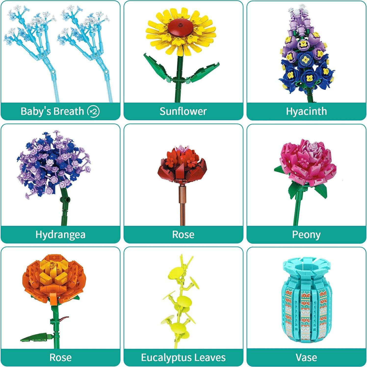 Juego de Bloques de Construcción de Flores AKWME con Jarrón