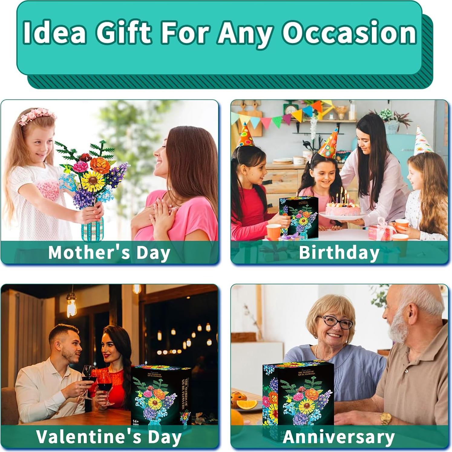 Juego de Bloques de Construcción de Flores AKWME con Jarrón