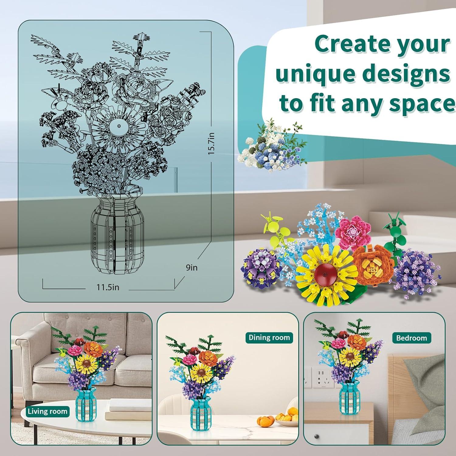 Juego de Bloques de Construcción de Flores AKWME con Jarrón