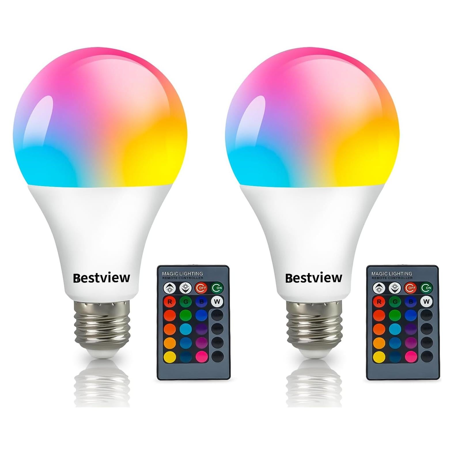 Bombillas LED RGBW Bestview E27 5W con control remoto - 2 unidades