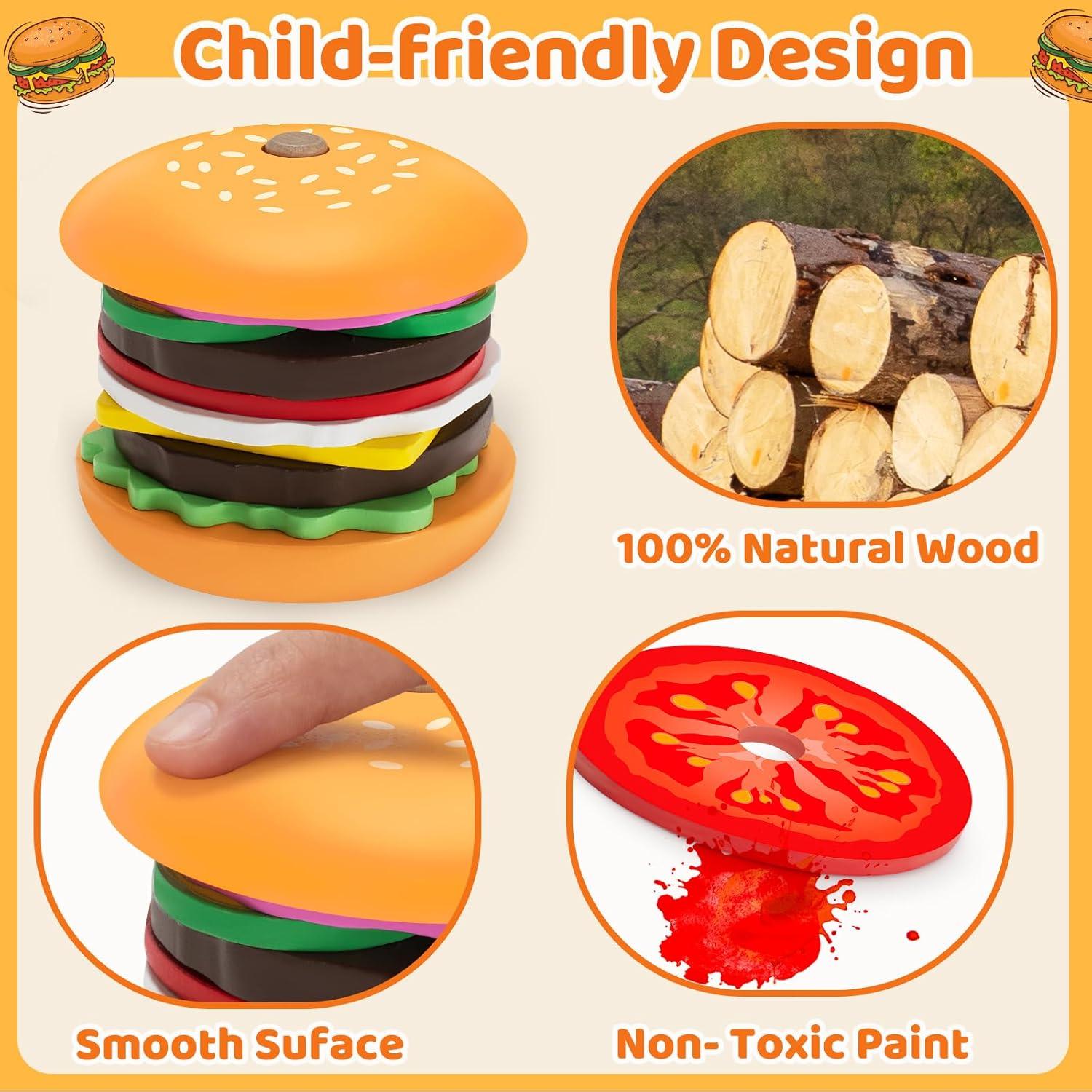 Juguete de Apilamiento de Hamburguesas de Madera Jumlys - 30 Piezas