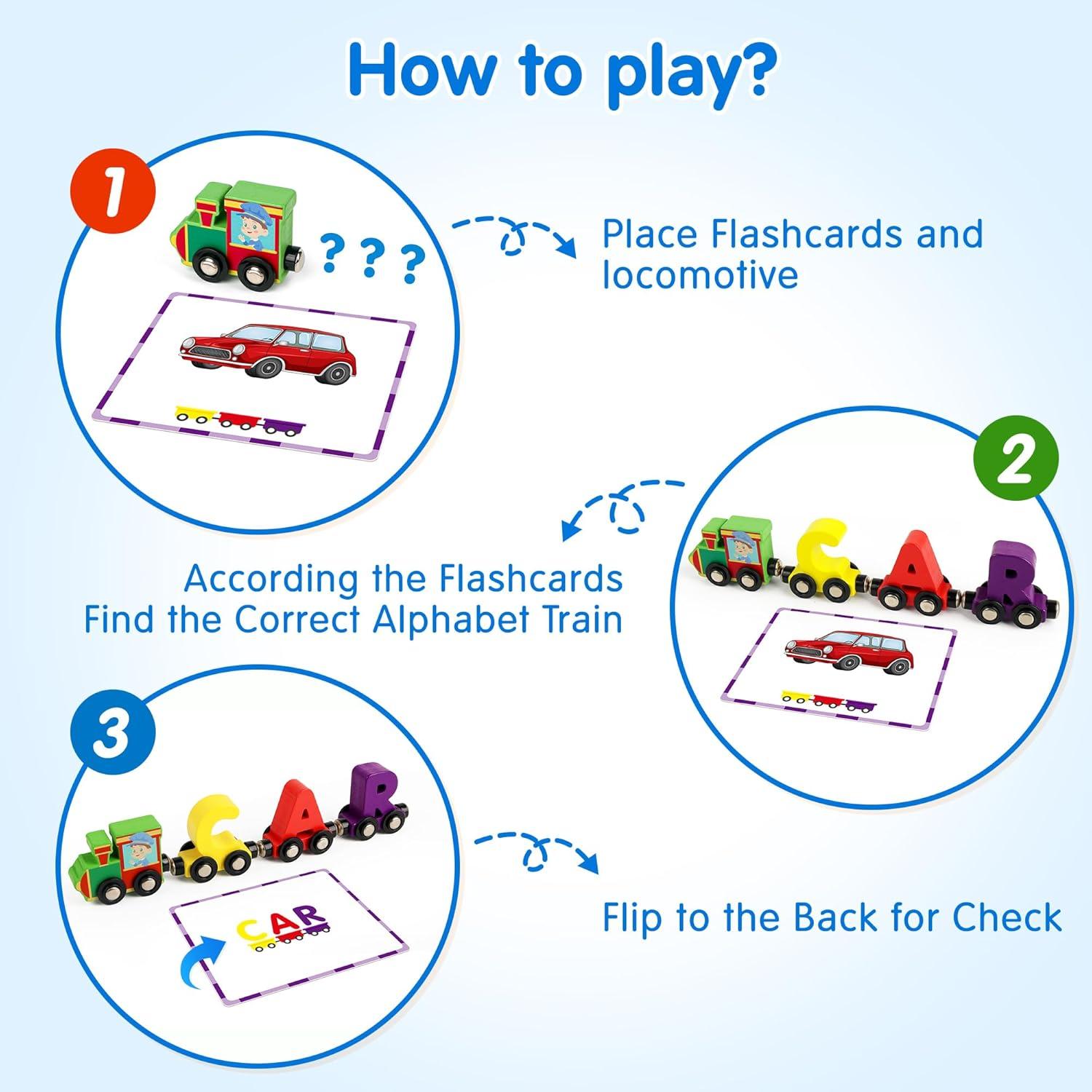 Juego de Tren de Alfabeto de Madera Helsort 27 PCS Educativo