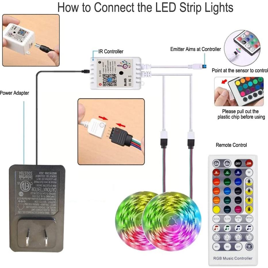 Tira LED RGB 10m KUMQUAT Control Bluetooth Sincronización Música