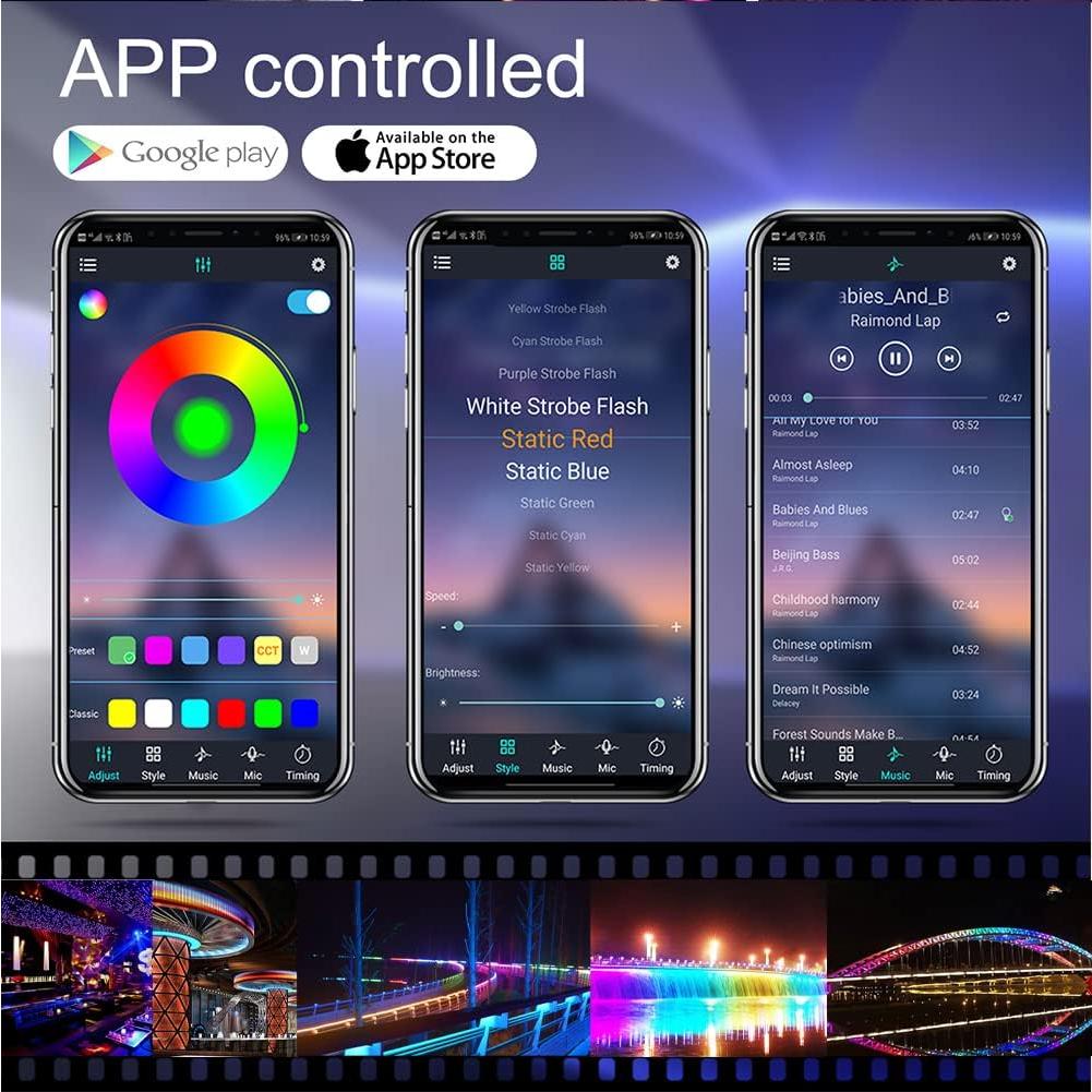 Tira LED RGB 10m KUMQUAT Control Bluetooth Sincronización Música