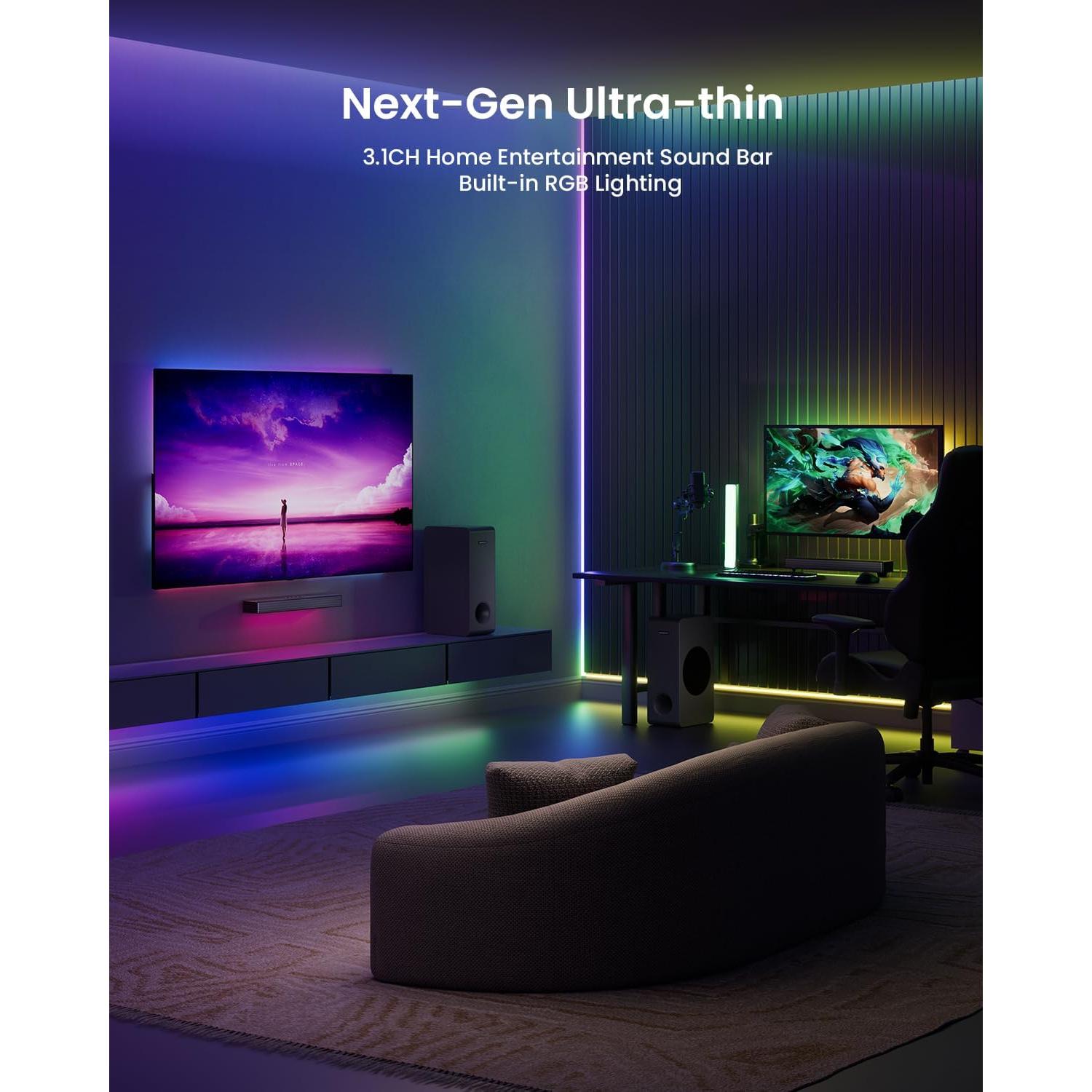 Barra de Sonido MEREDO G38 3.1CH con Subwoofer RGB