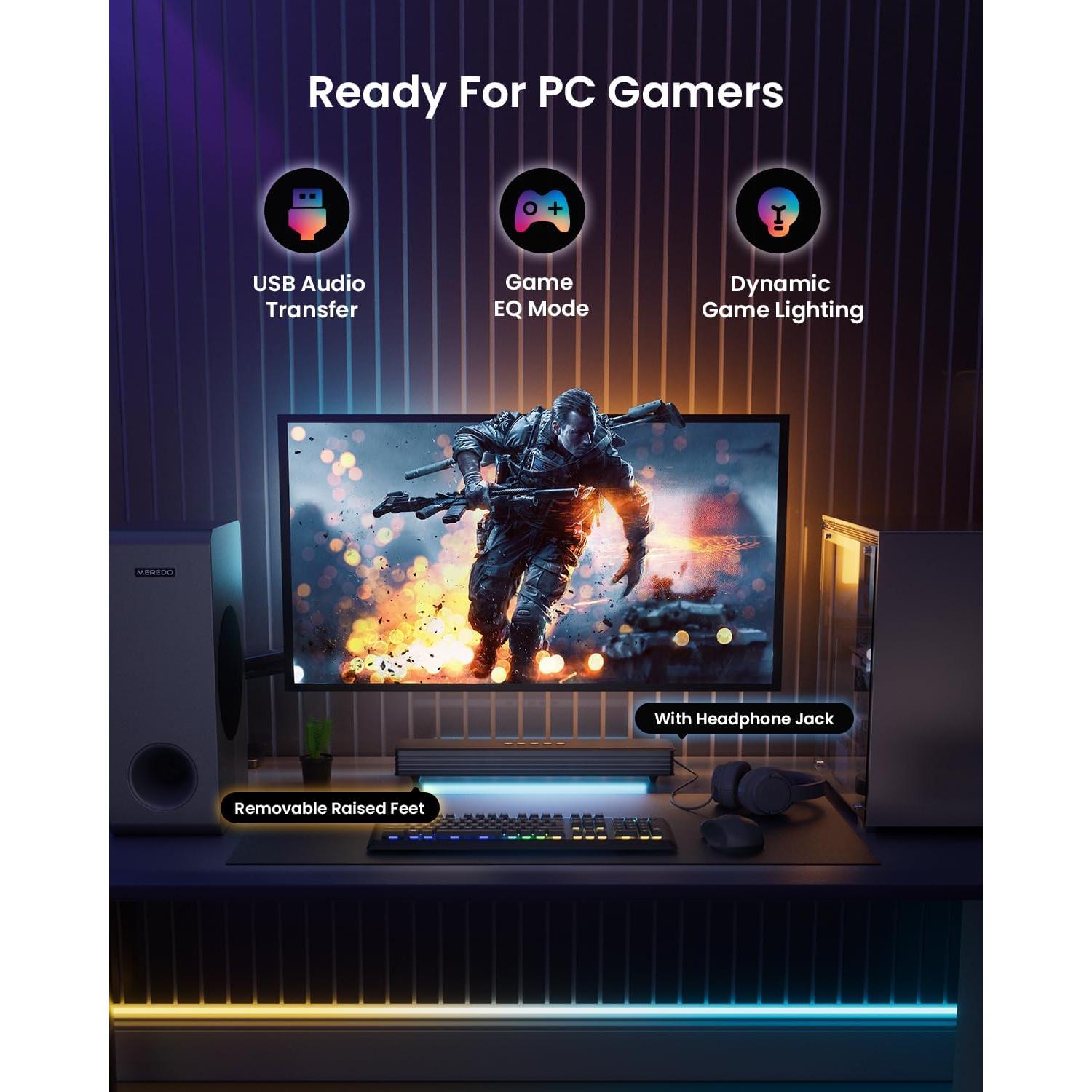 Barra de Sonido MEREDO G38 3.1CH con Subwoofer RGB