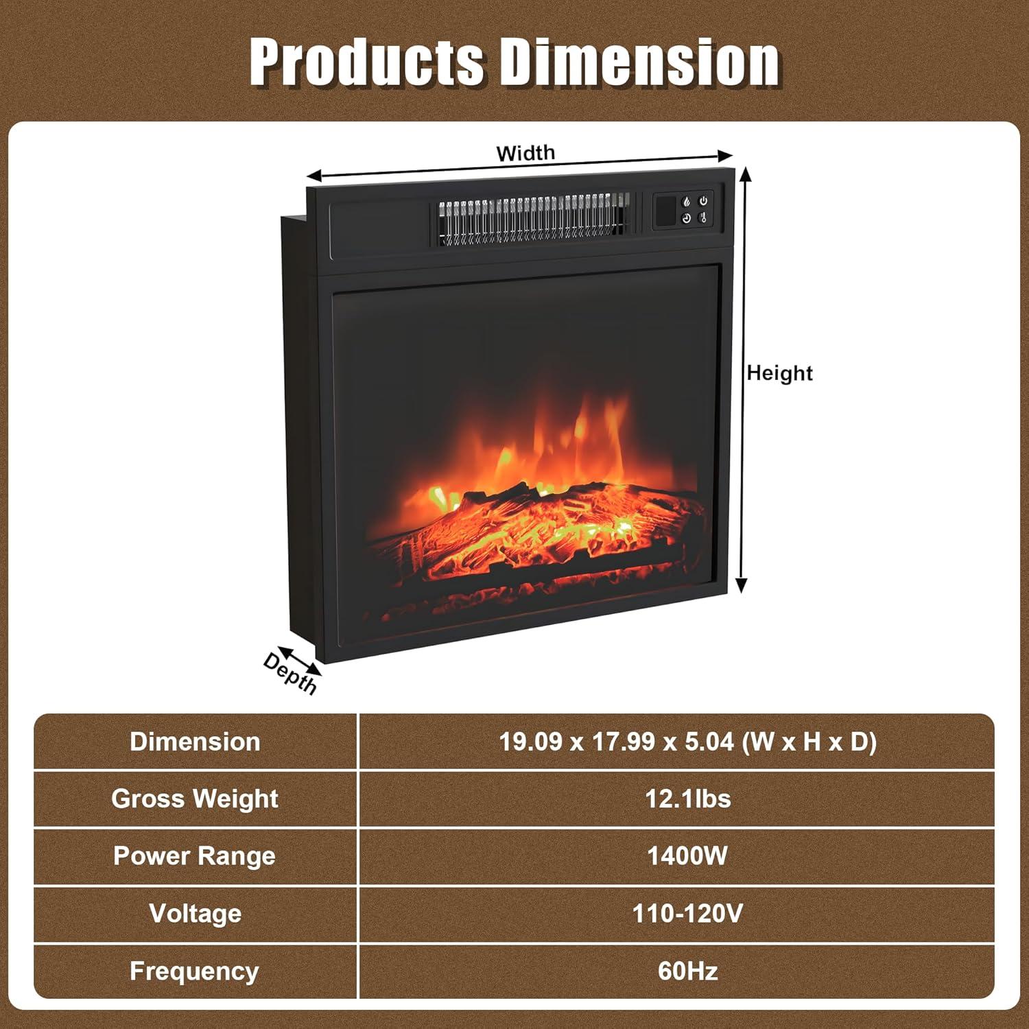 Chimenea Eléctrica Empotrada TRONLEE 18" 1400W con Control Remoto