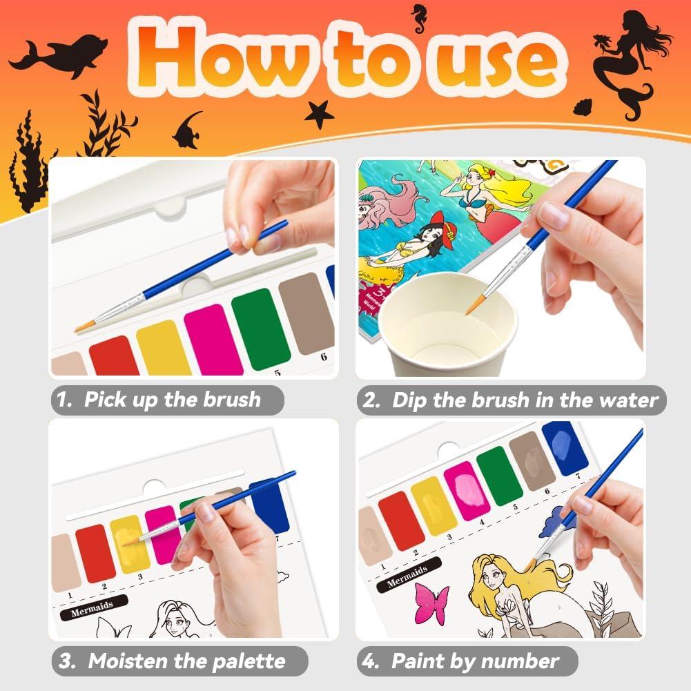 Libro para Pintar con Agua Sirenas YMluky con Pinceles
