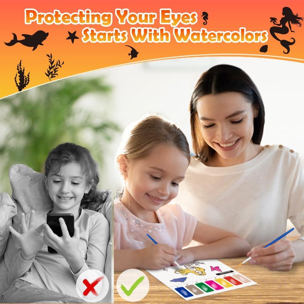 Libro para Pintar con Agua Sirenas YMluky con Pinceles