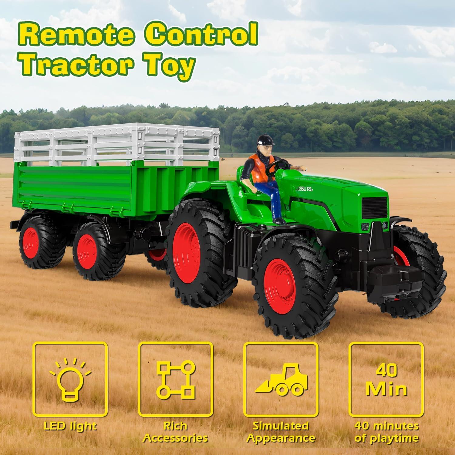 Tractor RC Gohero Verde con Animales y Cargador Frontal