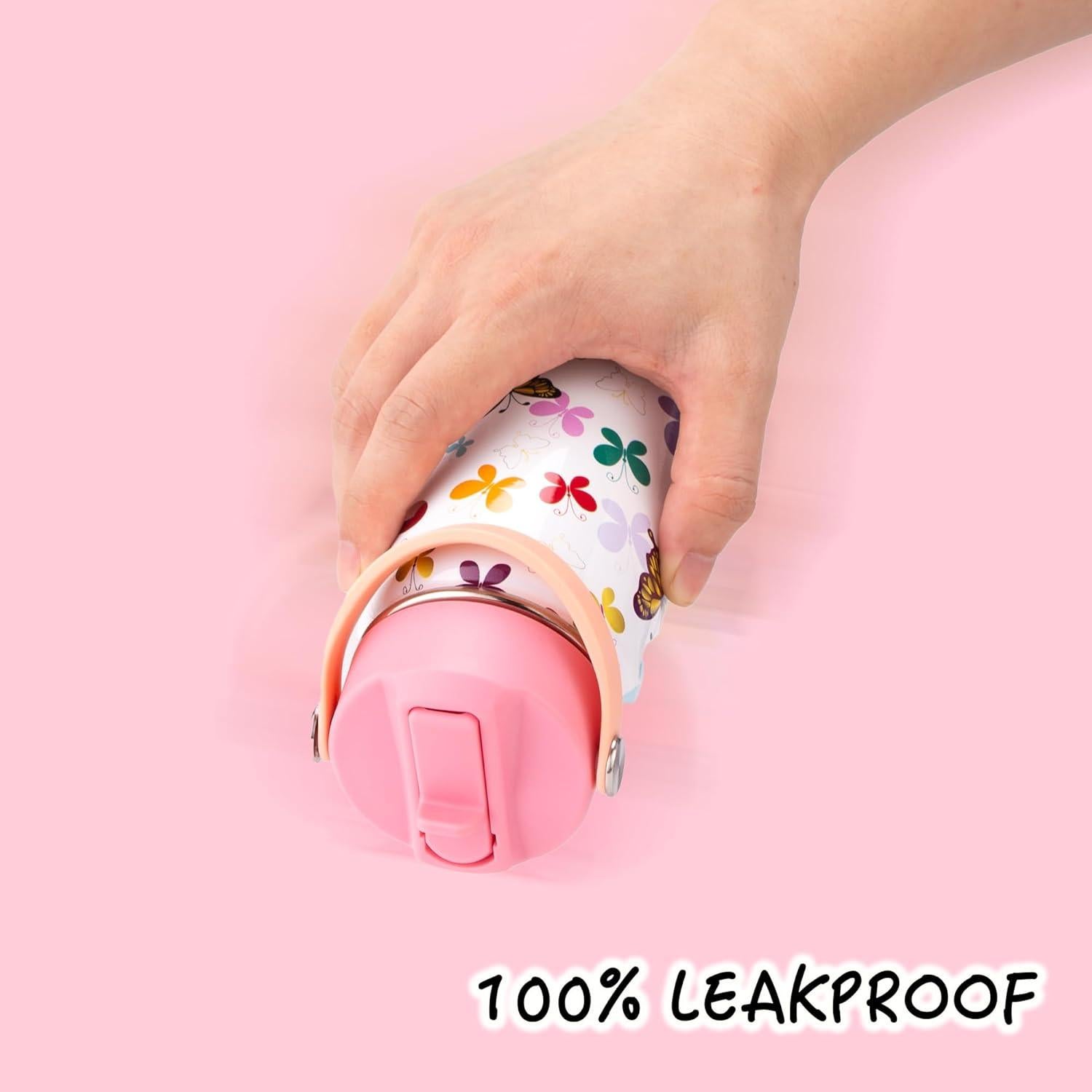 Botella de Agua Aislada Skyflora 12oz Rosa Mariposas Acero Inoxidable