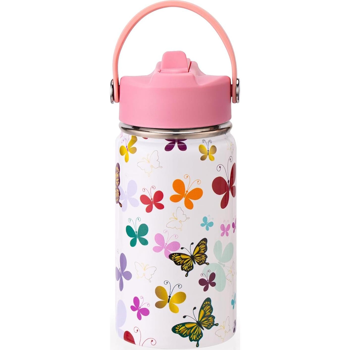 Botella de Agua Aislada Skyflora 12oz Rosa Mariposas Acero Inoxidable