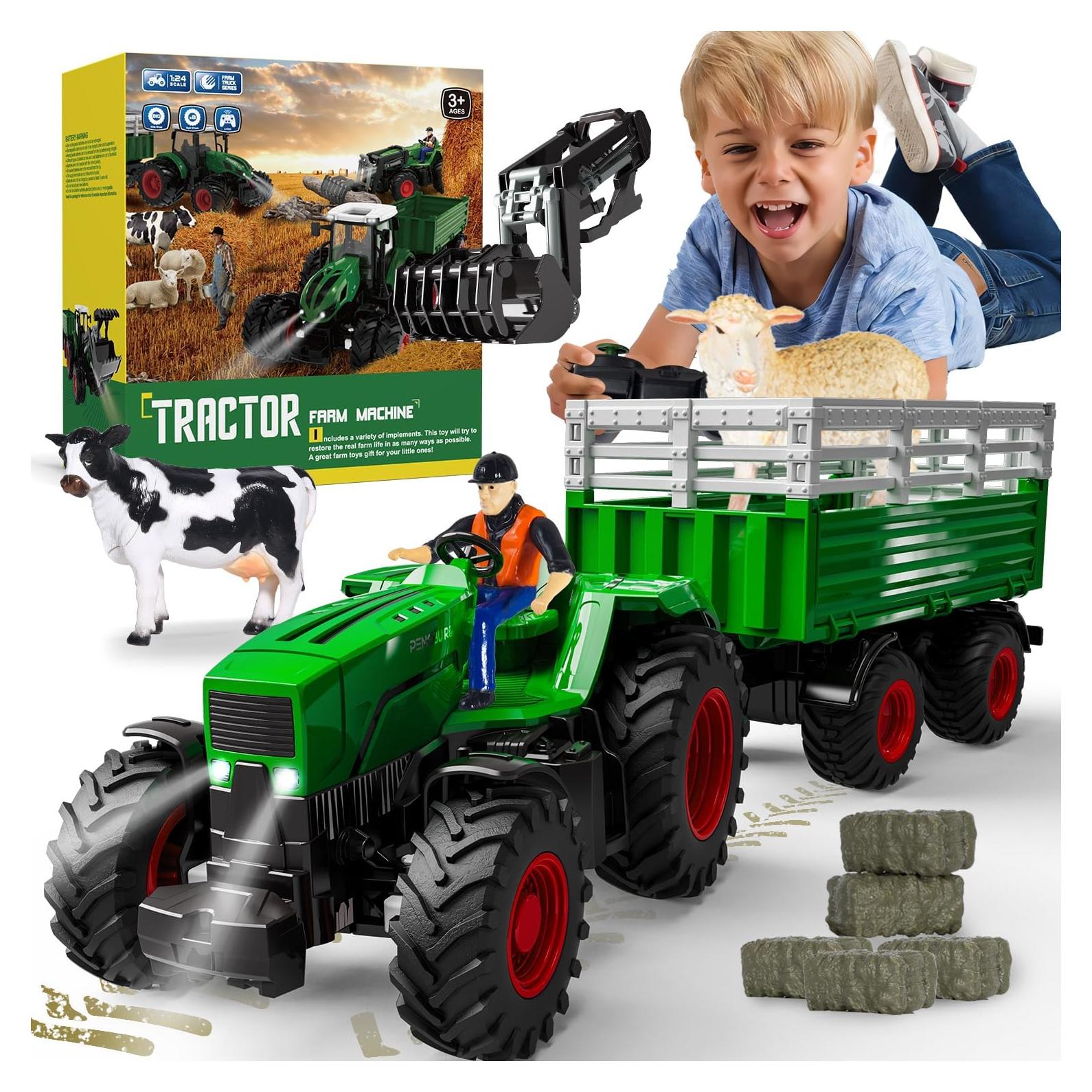 Tractor RC Gohero Verde con Cargador Frontal y Animales