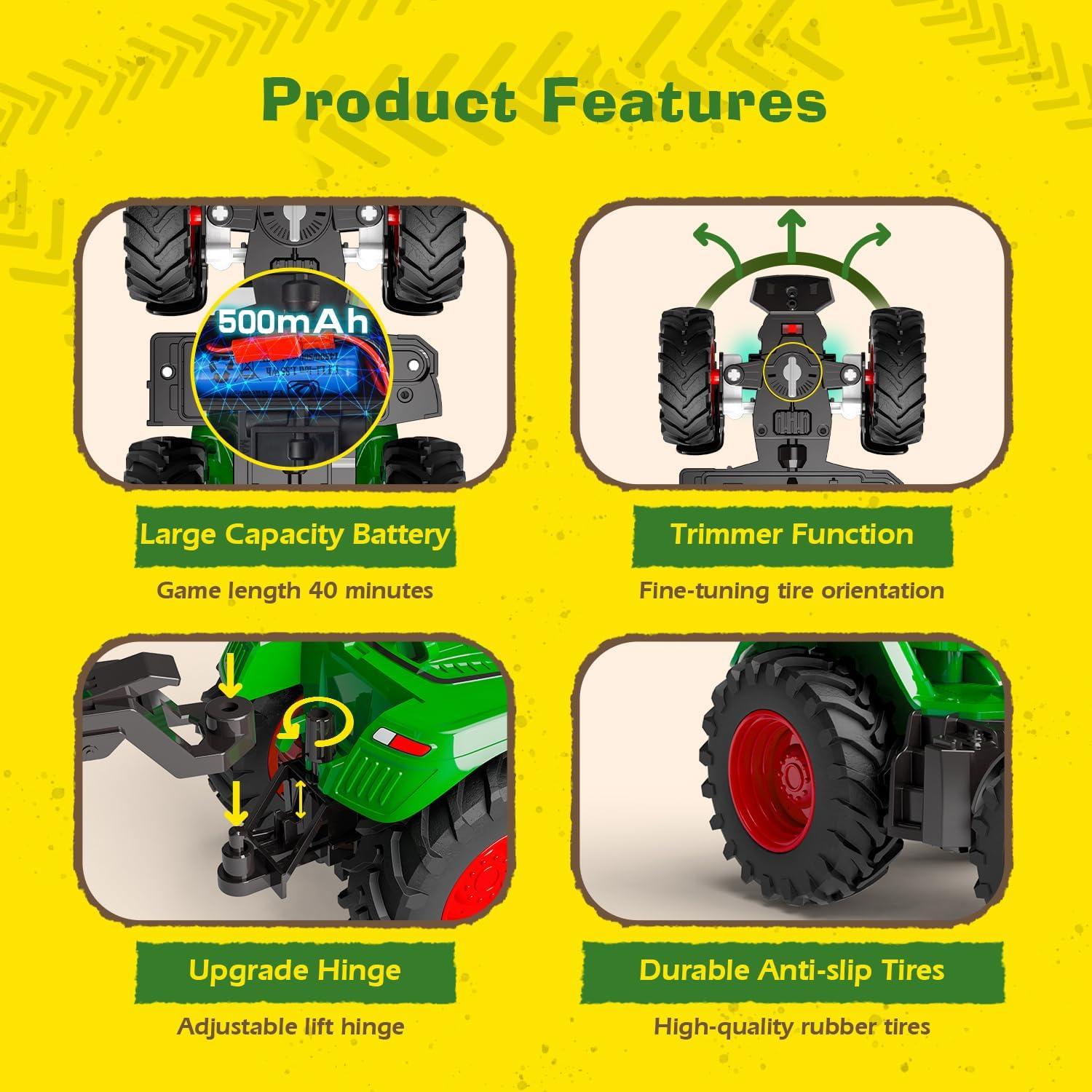 Tractor RC Gohero Verde con Cargador Frontal y Animales