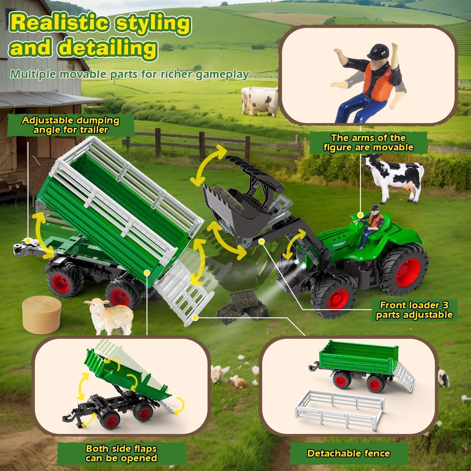 Tractor RC Gohero Verde con Cargador Frontal y Animales