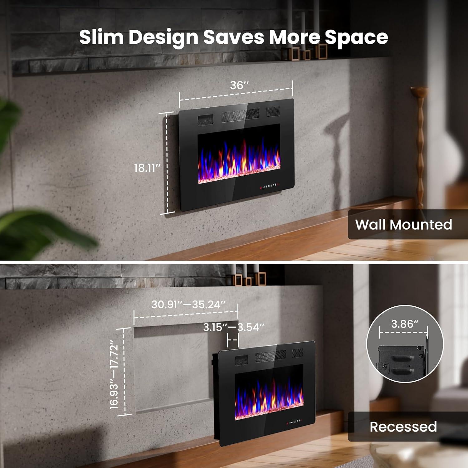 Chimenea Eléctrica Crzoe 91.4 cm con Control Remoto y Temporizador